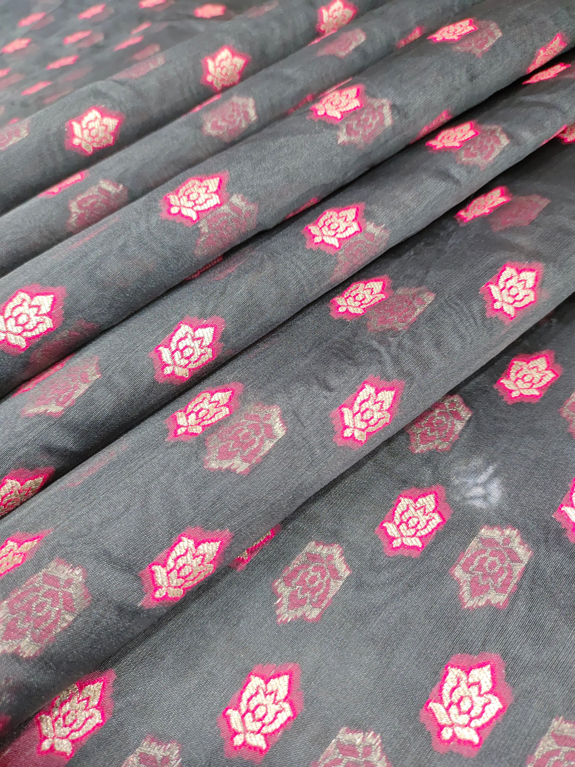 Chanderi silk with pink print