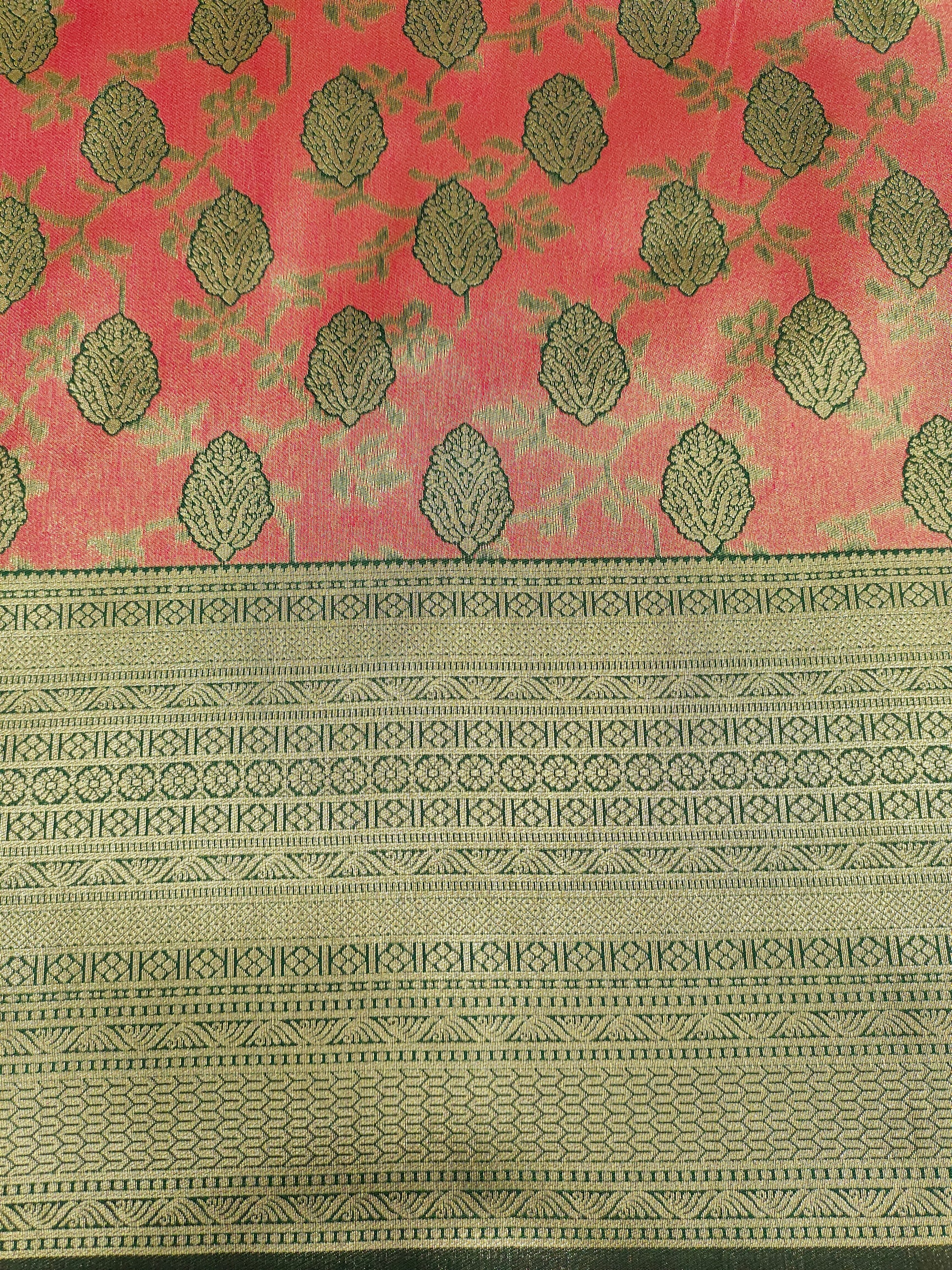 Banarasi silk border with tomato and green color