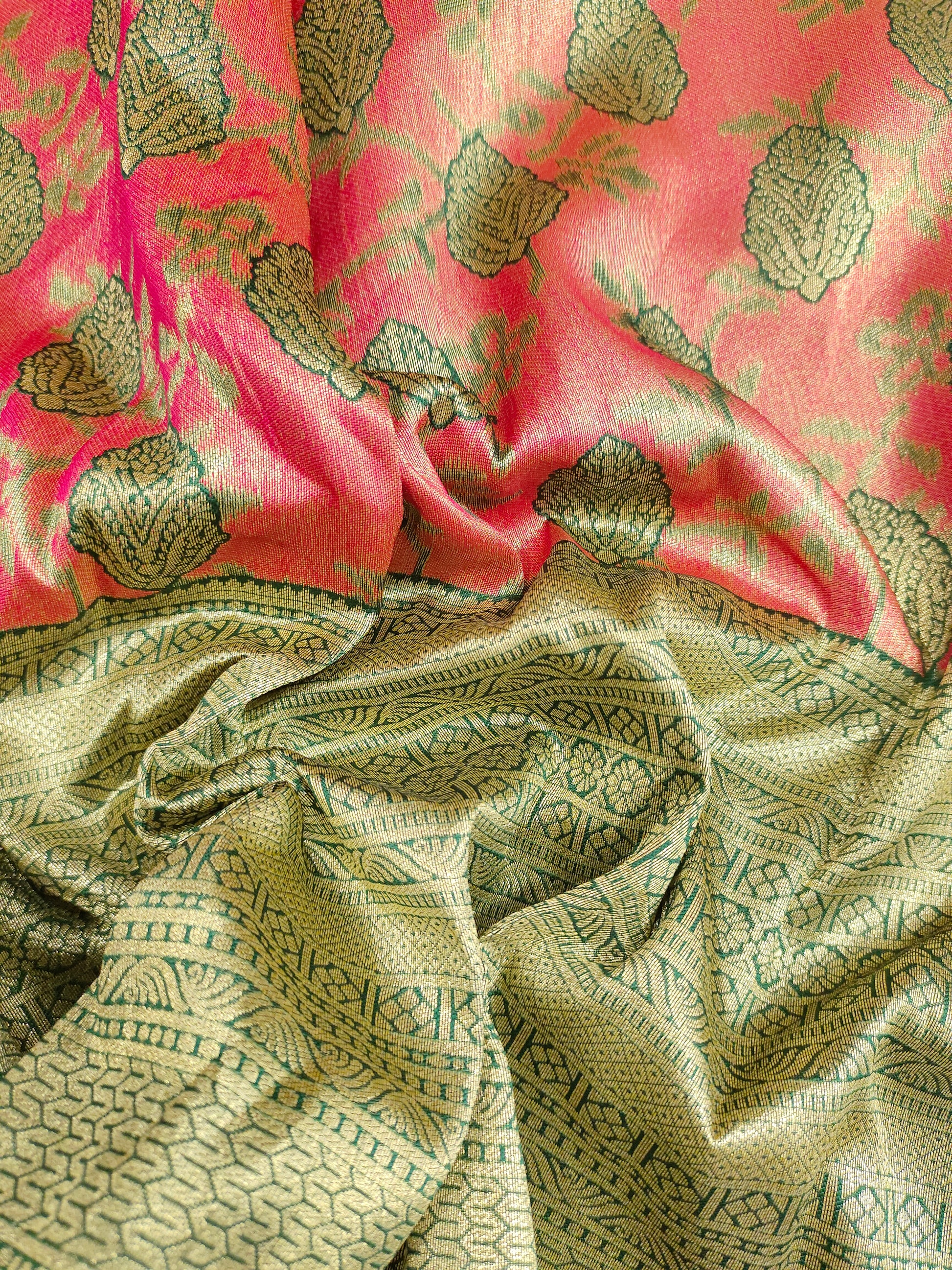 Banarasi silk border with tomato and green color