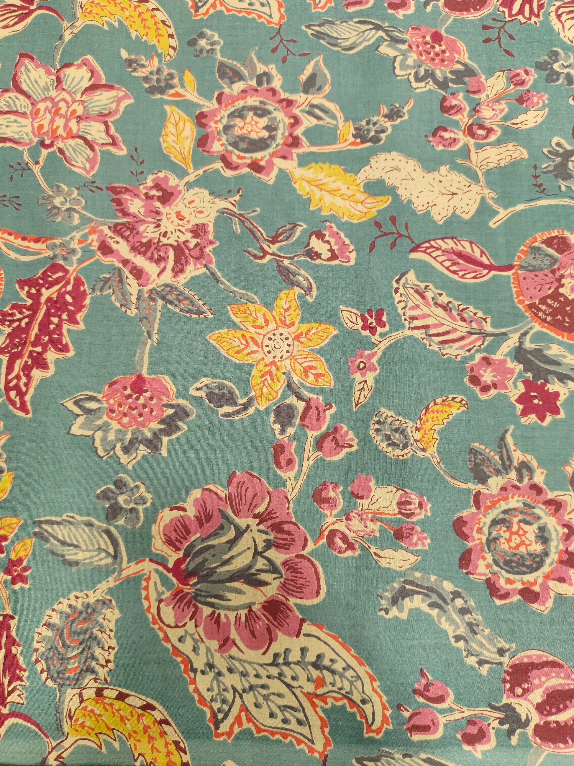 Green base with floral cotton screen print