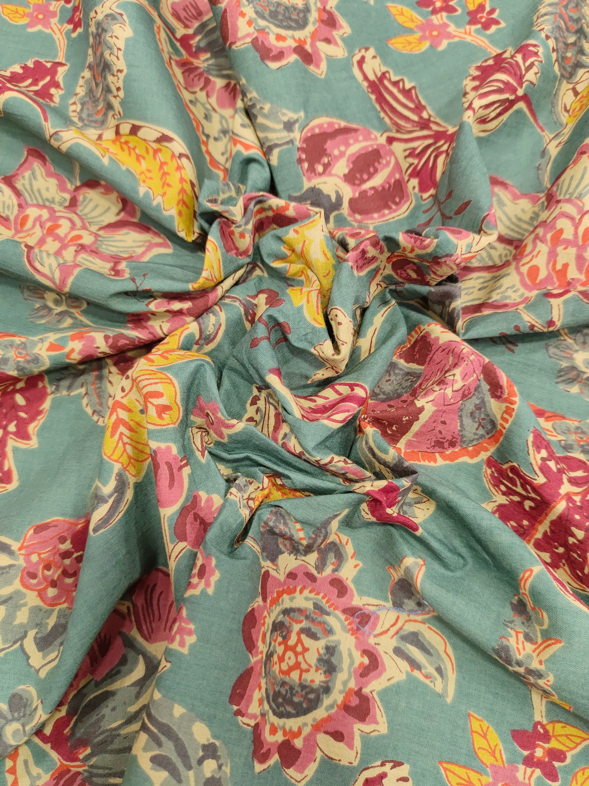 Green base with floral cotton screen print