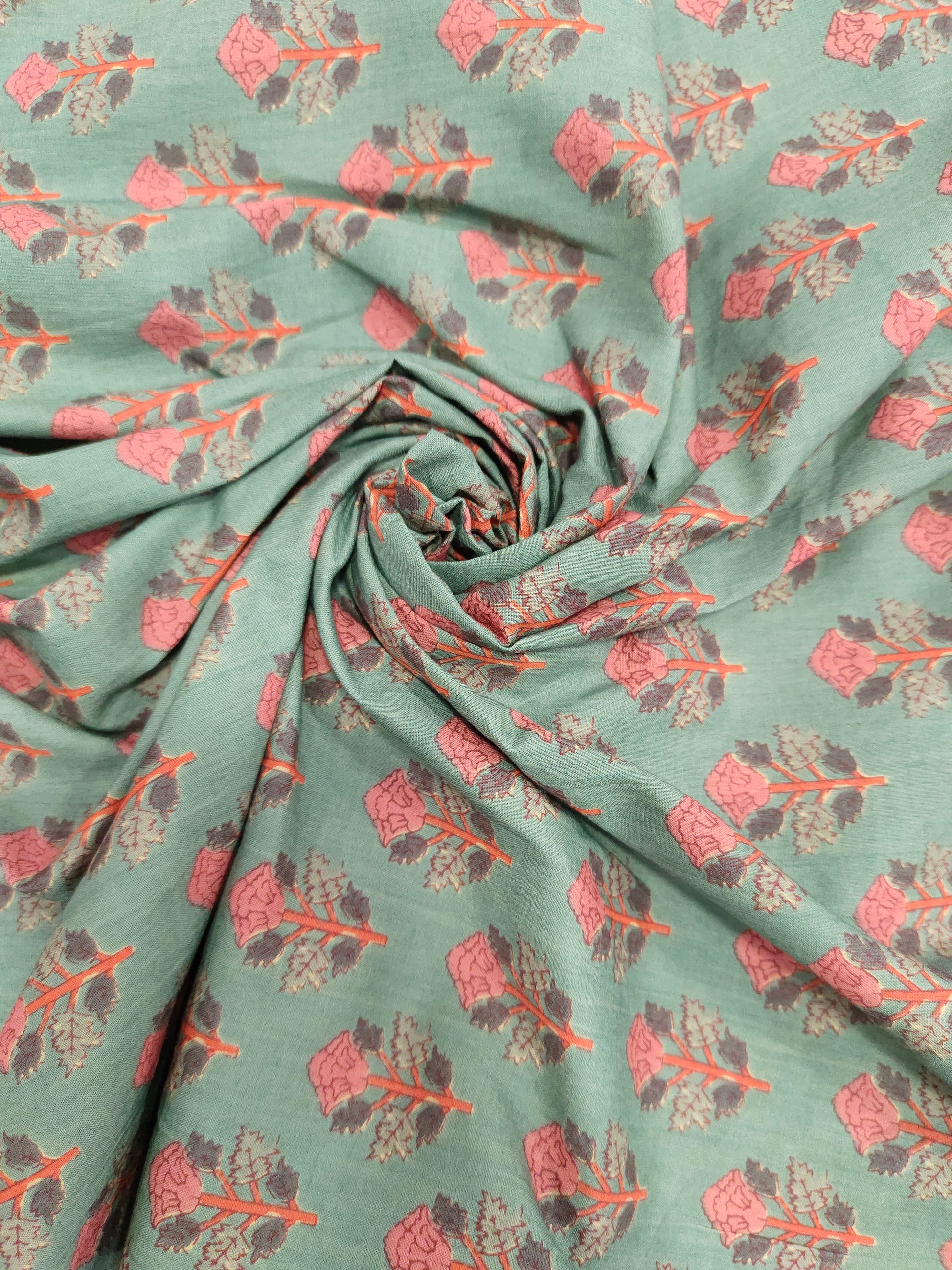 Green base with tomato floral print