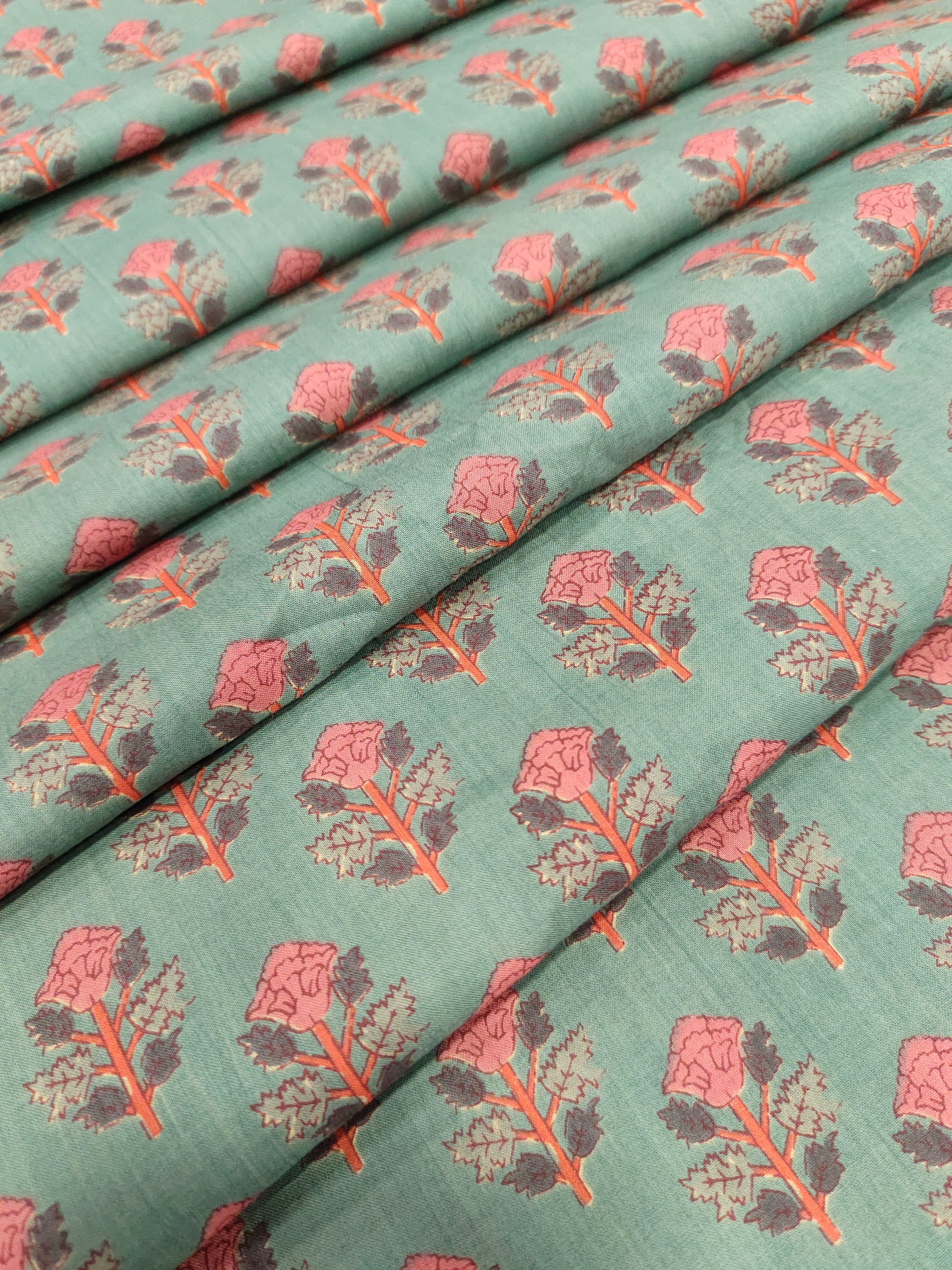 Green base with tomato floral print