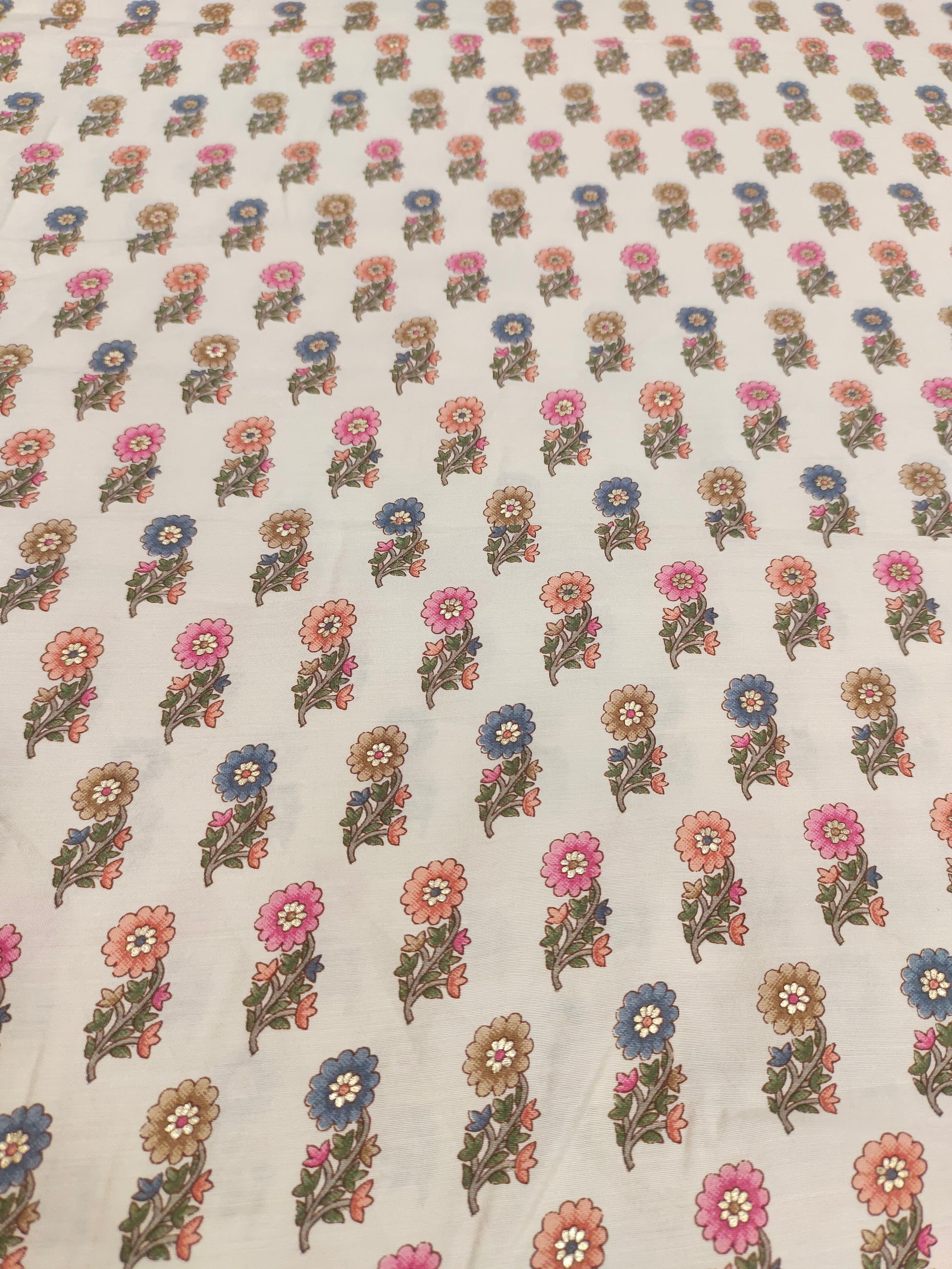 Cream with multicolor floral motifs