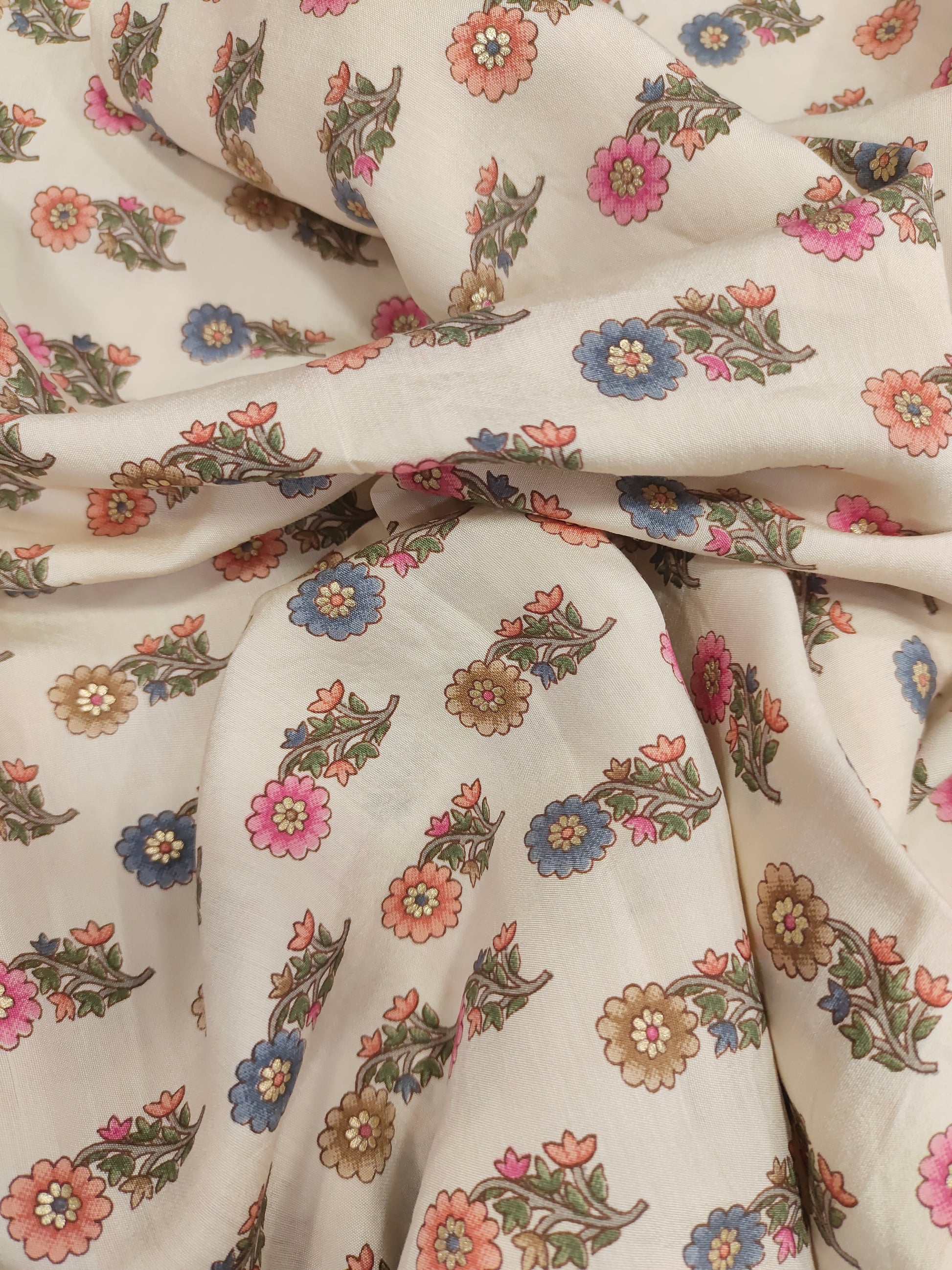 Cream with multicolor floral motifs