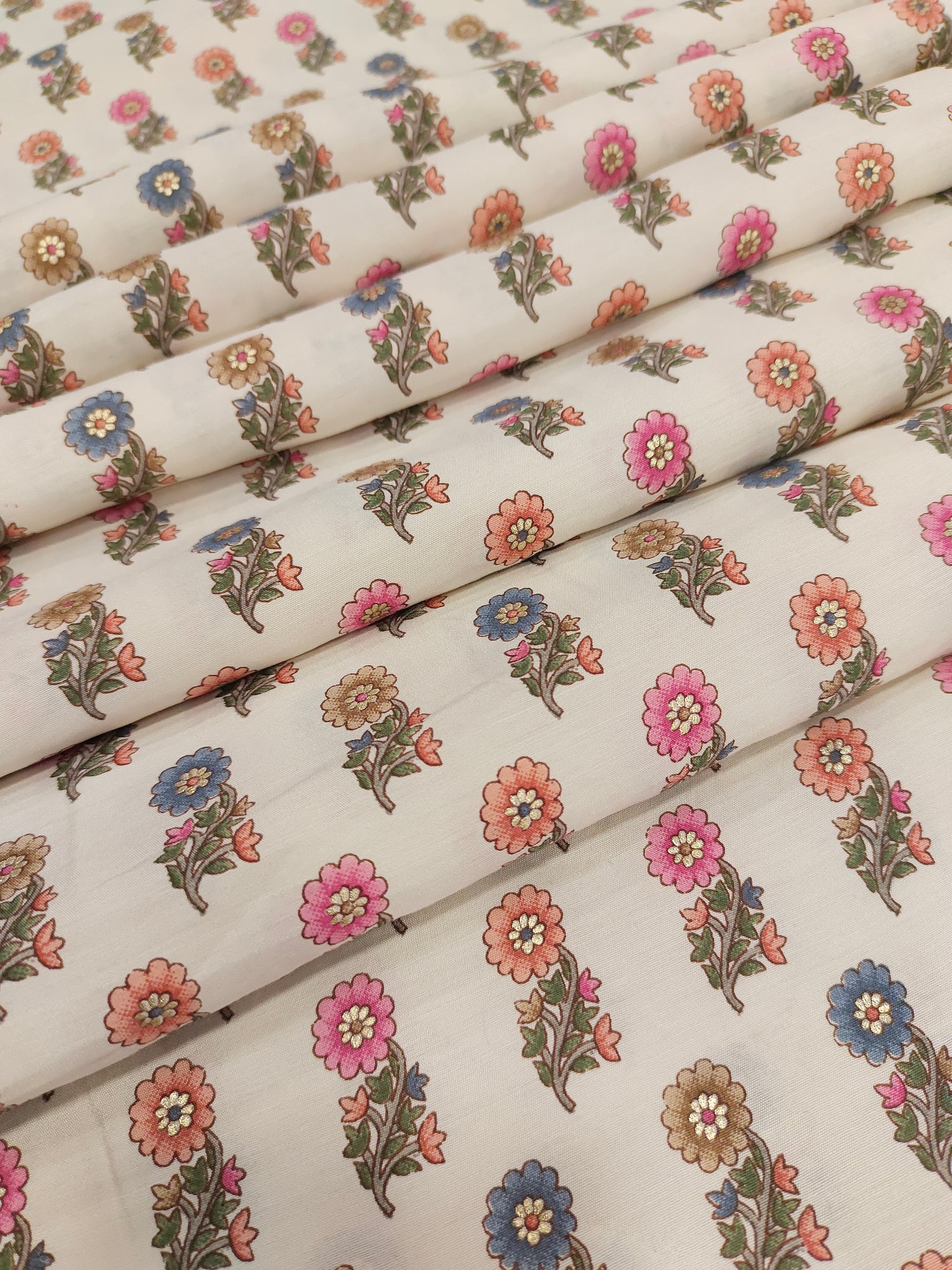 Cream with multicolor floral motifs