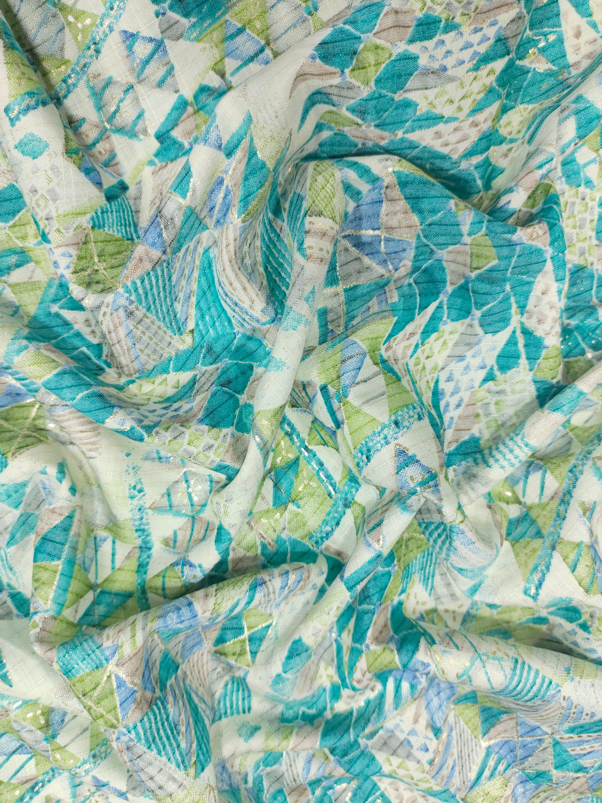 Blue with green Jeevan Rekha slub foil