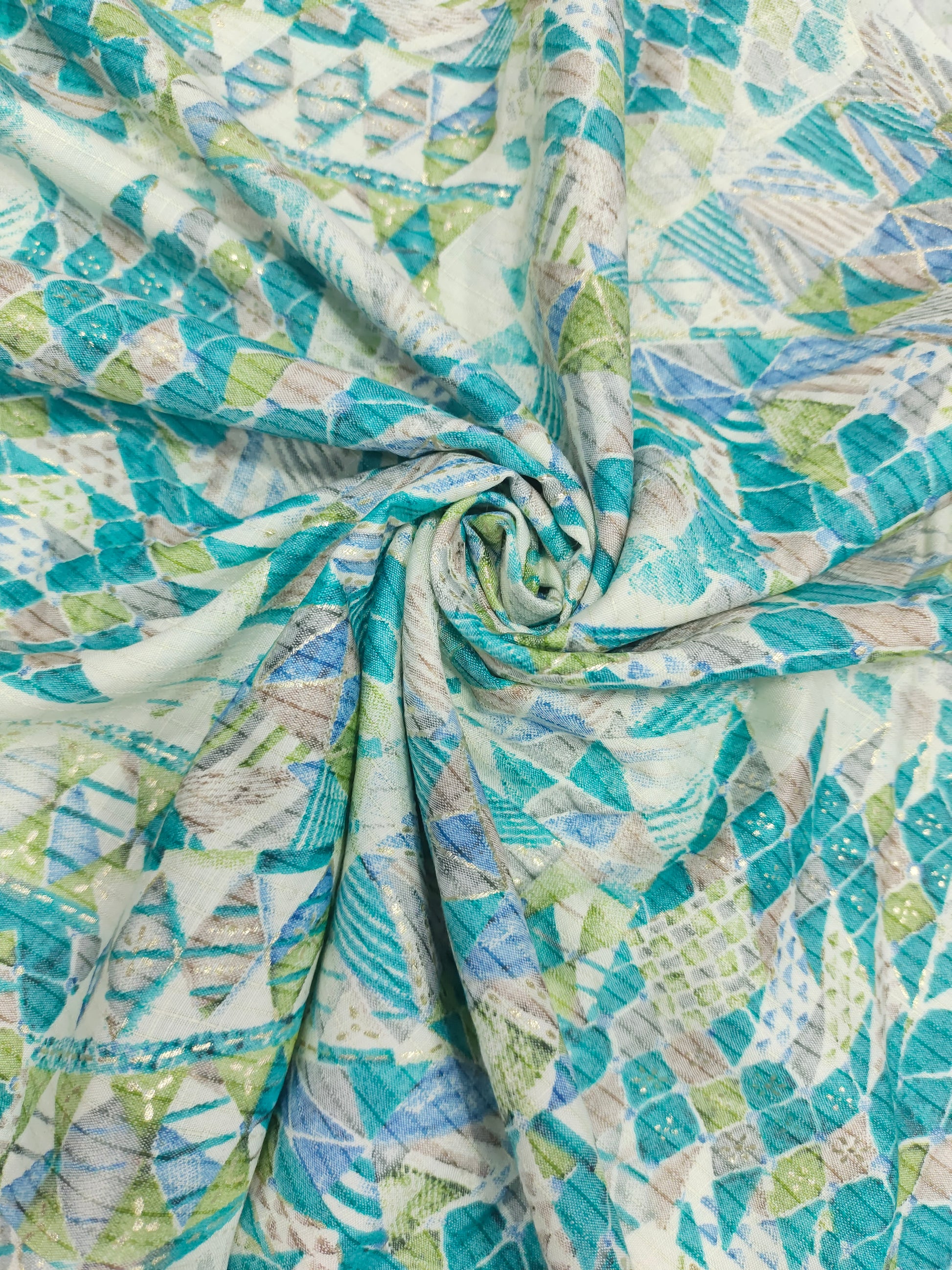 Blue with green Jeevan Rekha slub foil