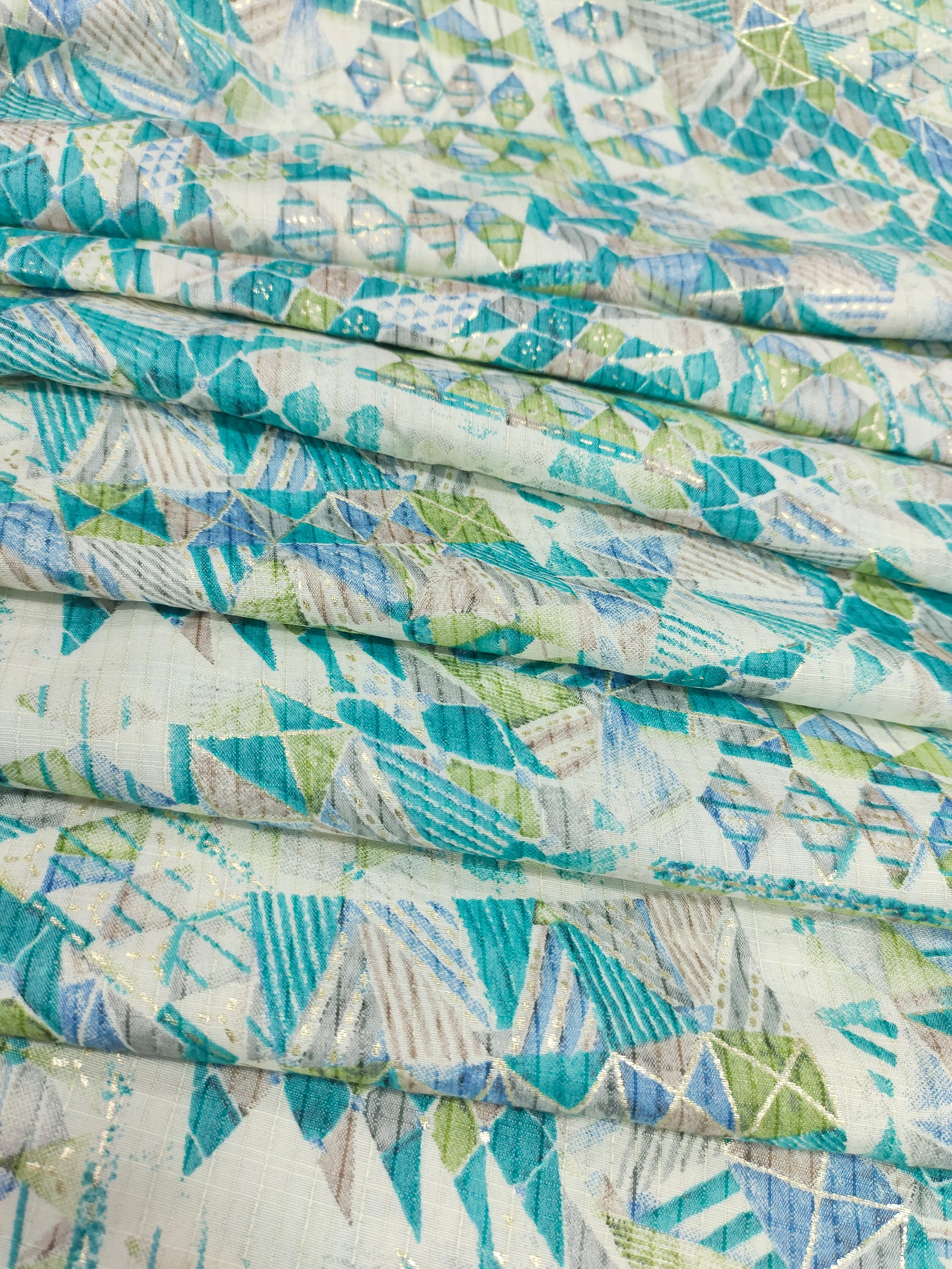 Blue with green Jeevan Rekha slub foil