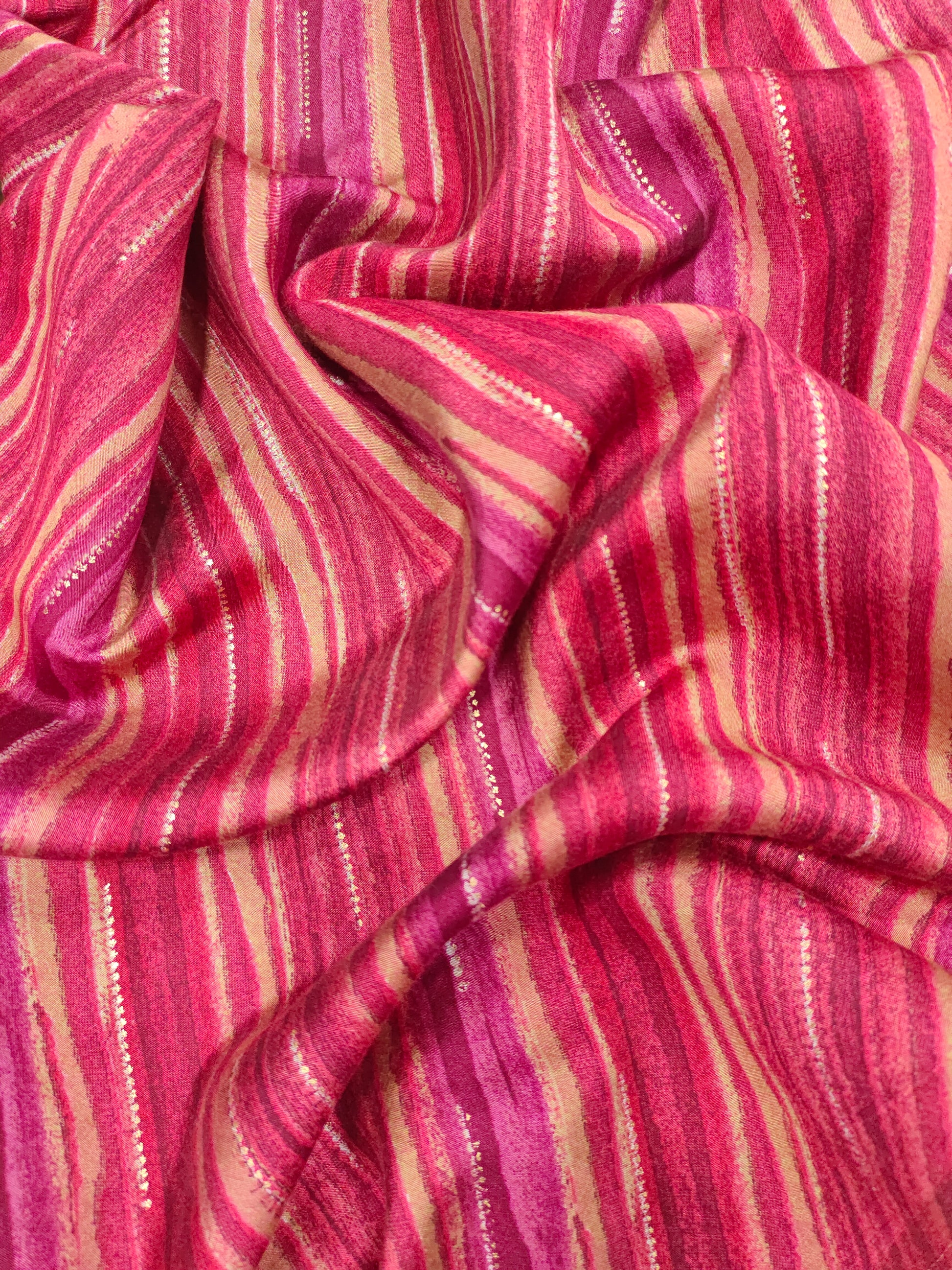 Modal chanderi, gold foil maroon and pink