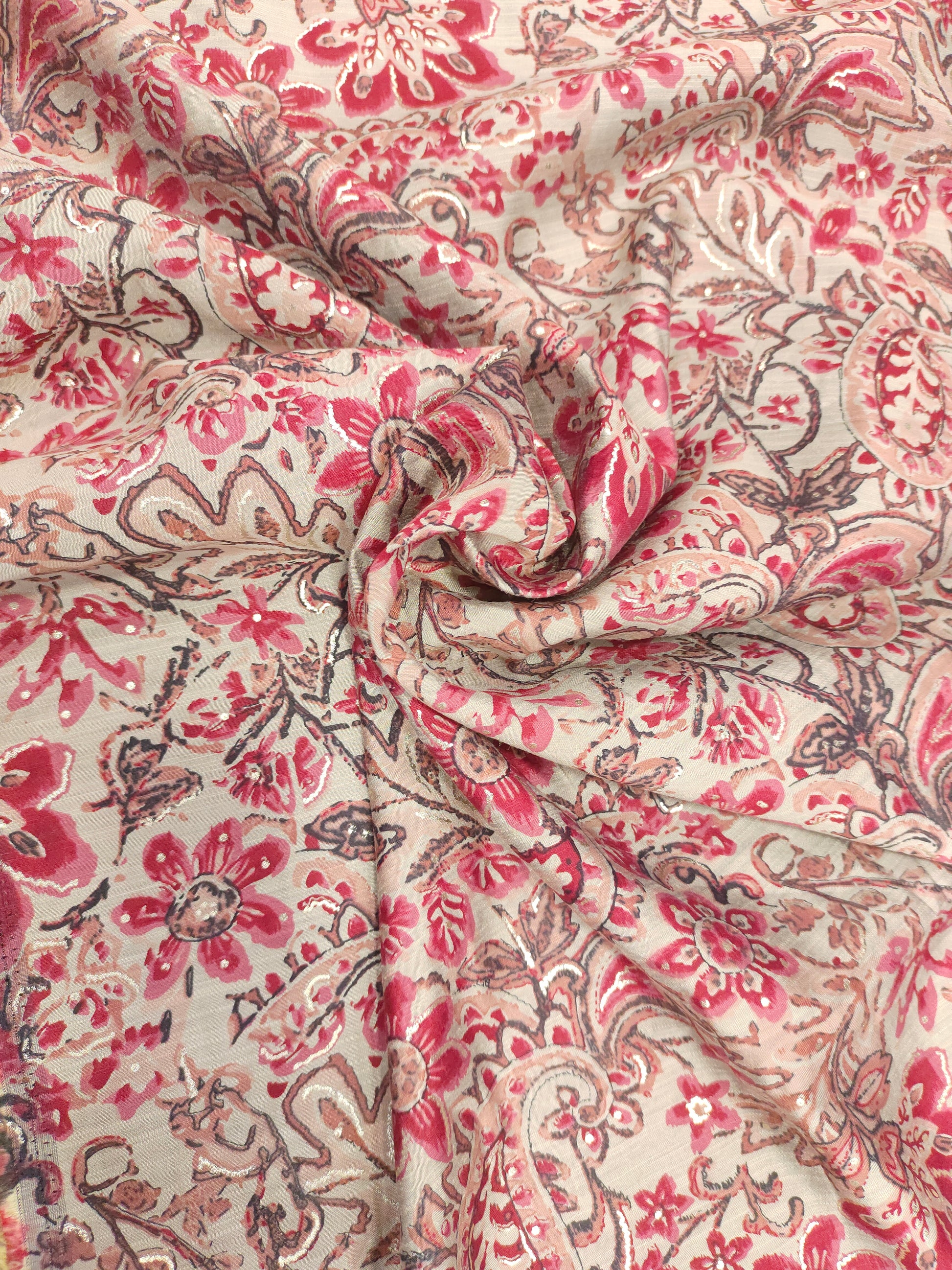 Beige muslin with maroon and gold foil