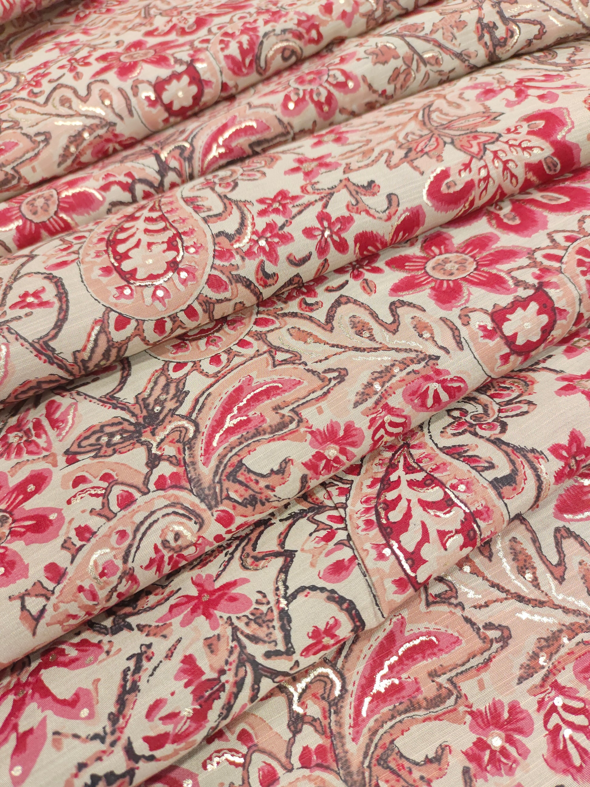 Beige muslin with maroon and gold foil