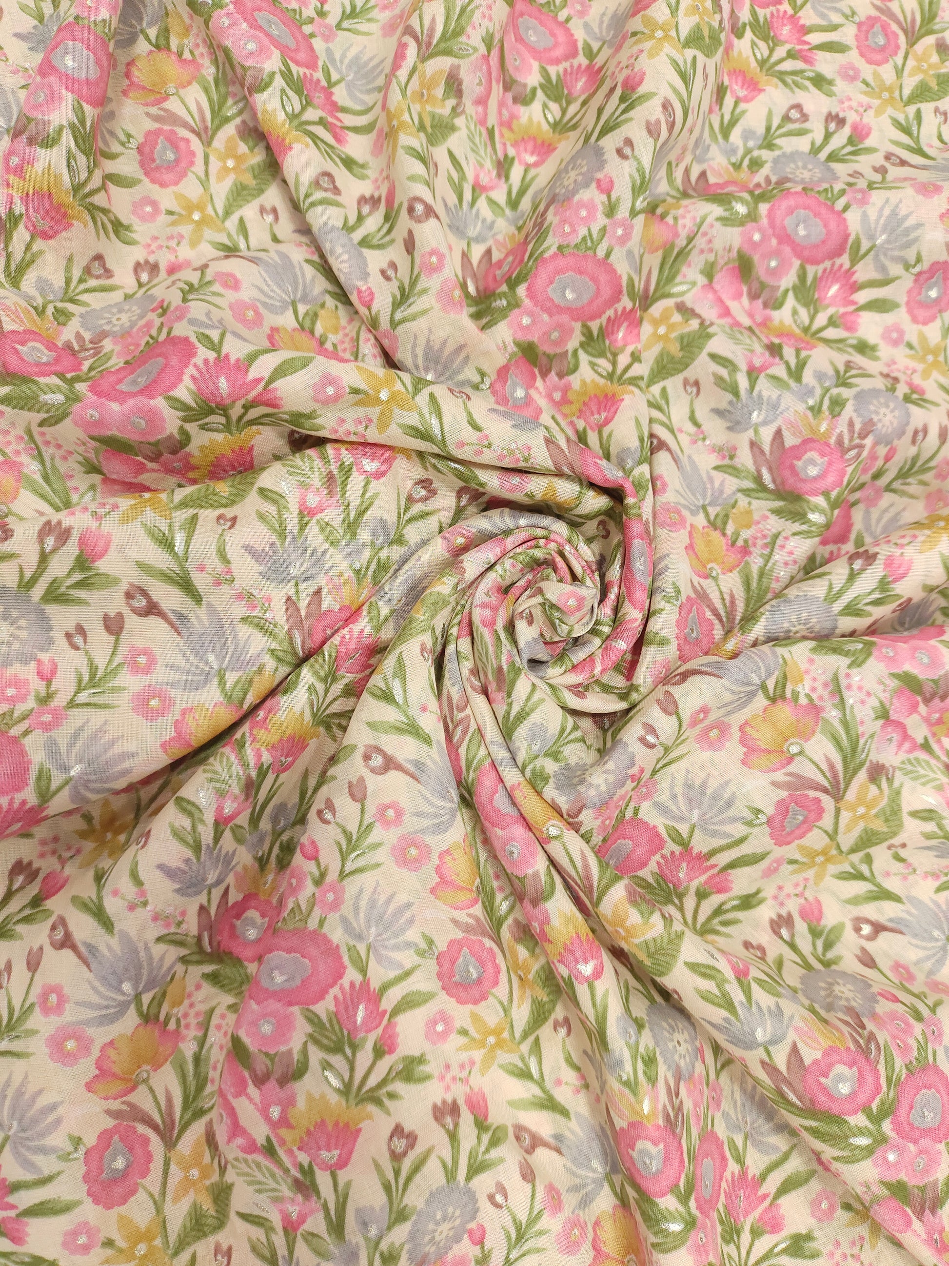 Mull cotton foil with floral print