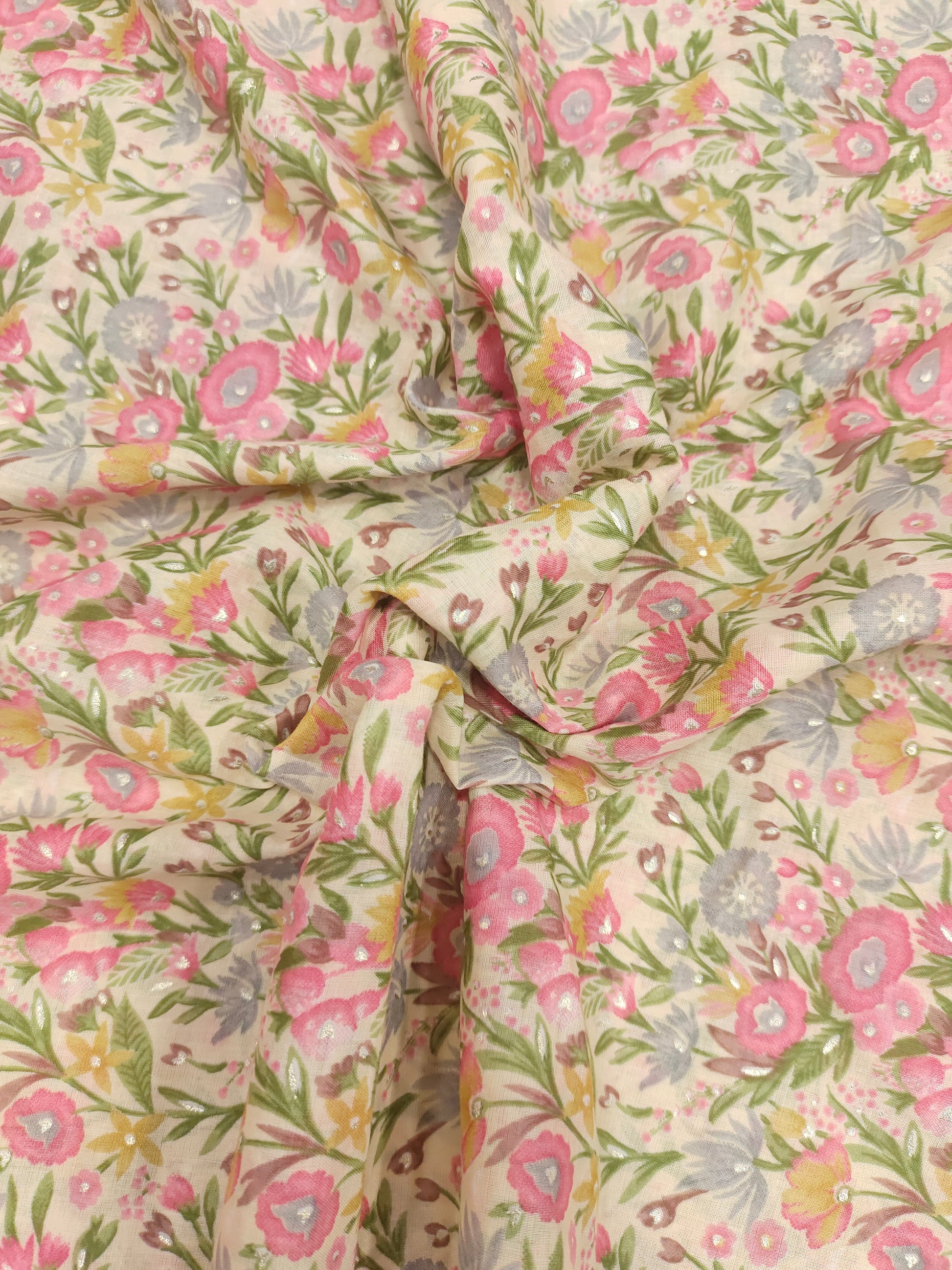Mull cotton foil with floral print