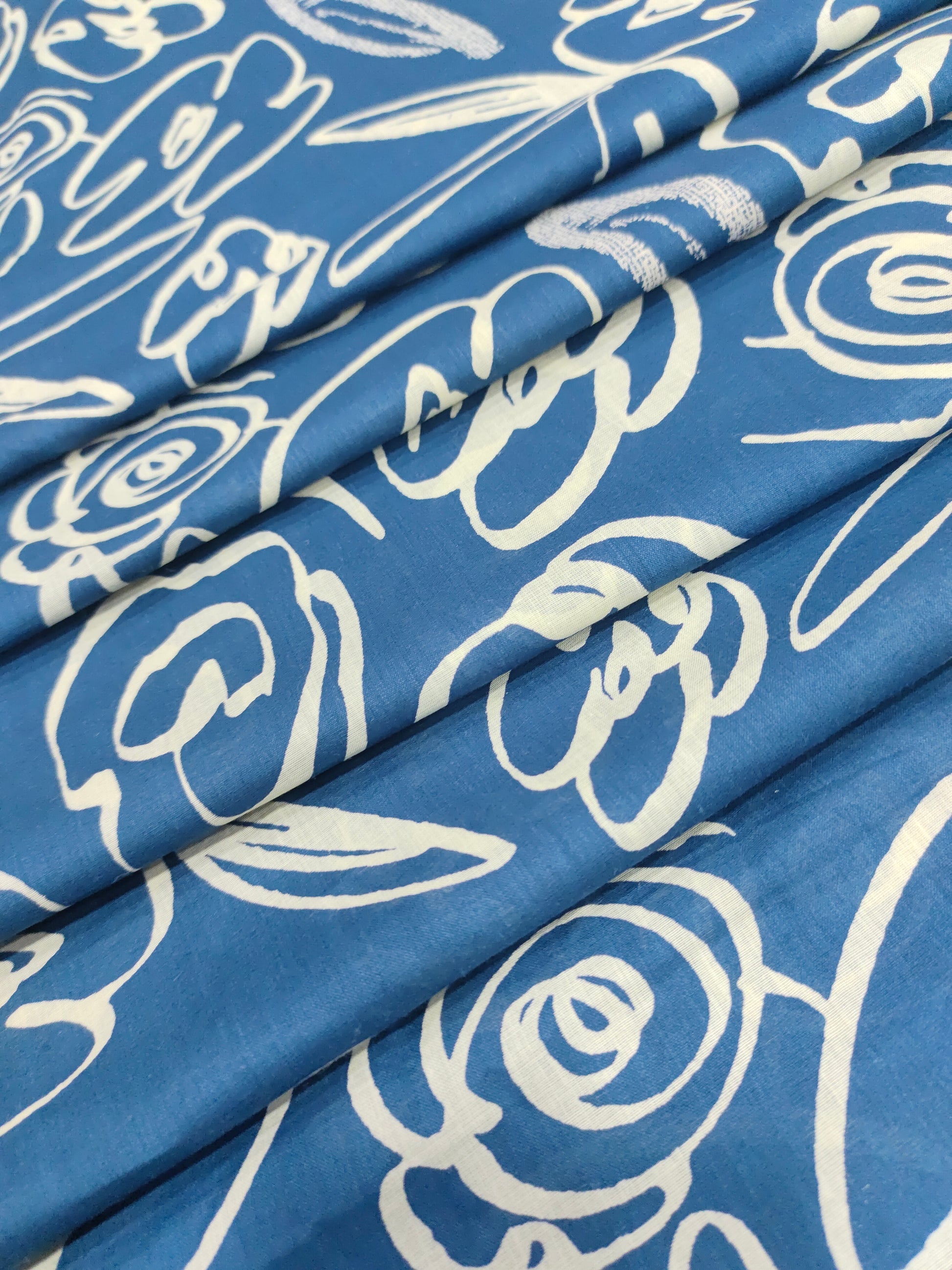 Blue Banana cotton discharge print