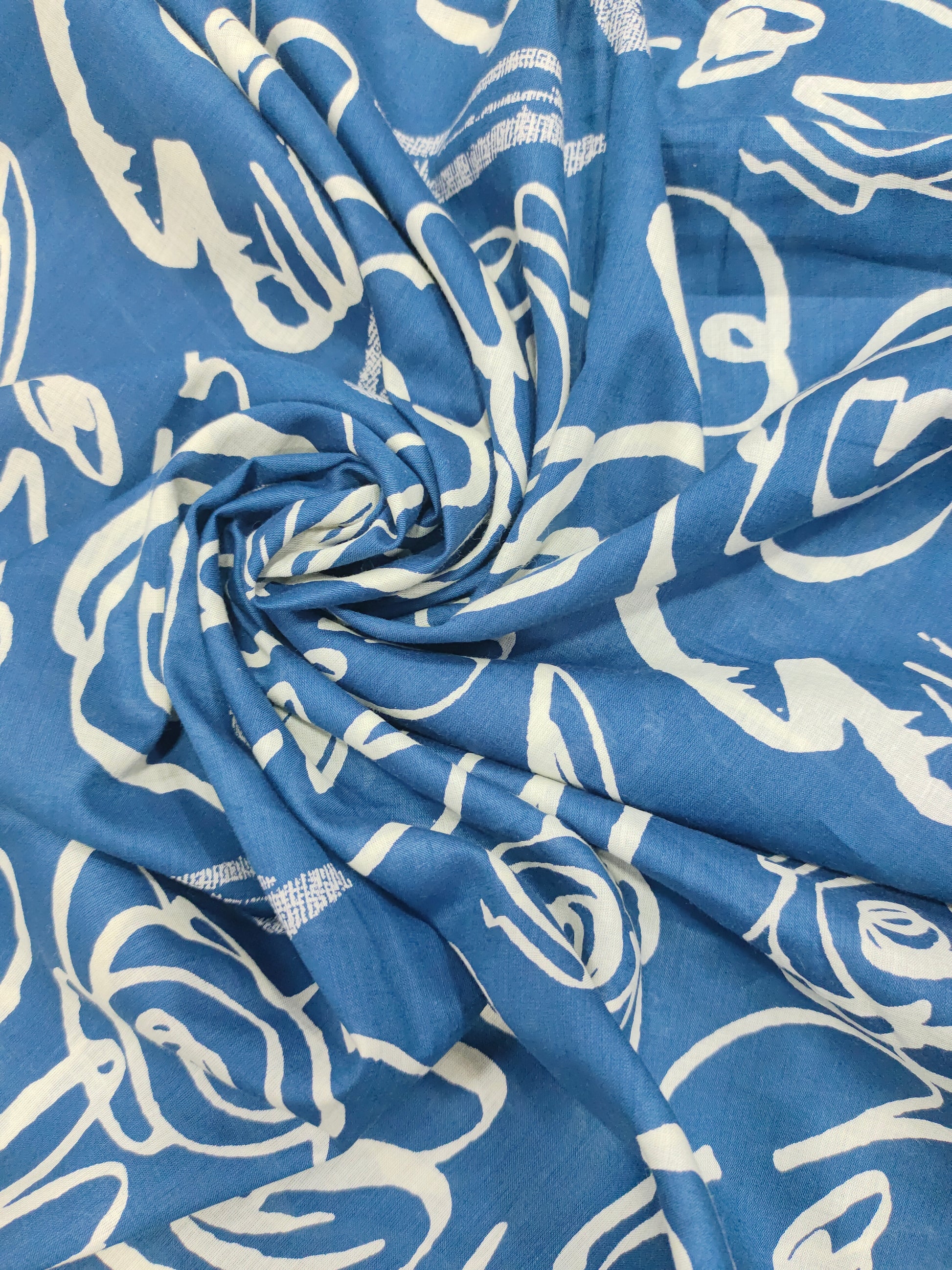 Blue Banana cotton discharge print