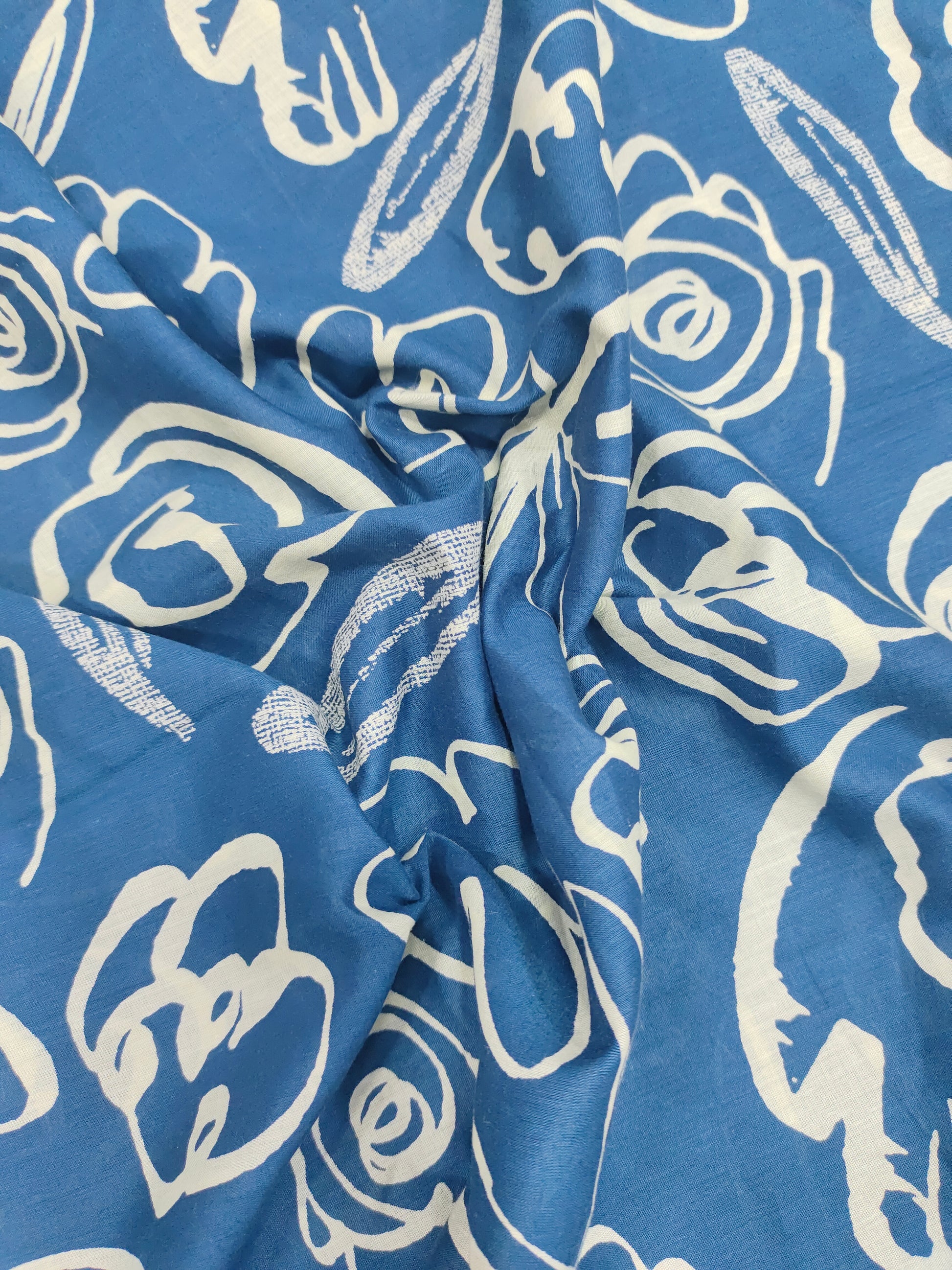 Blue Banana cotton discharge print