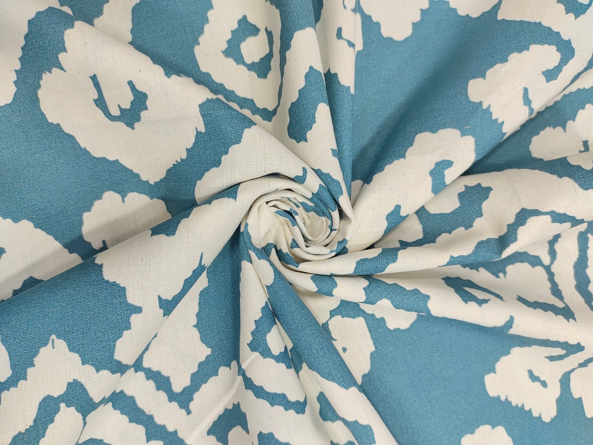 Cotton flex with blue & off white abstract print