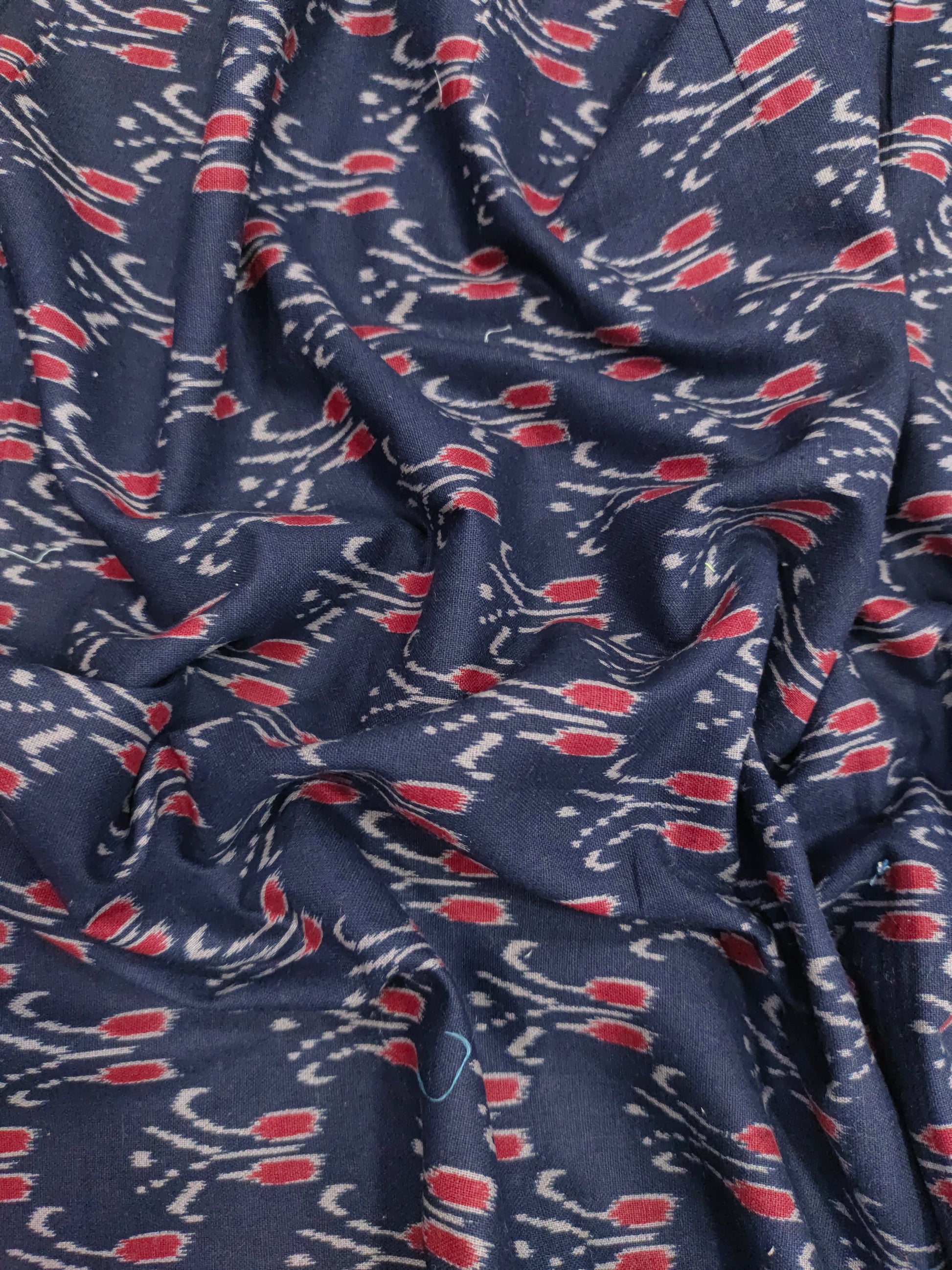 Navy blue cotton ikkat on with red and small border
