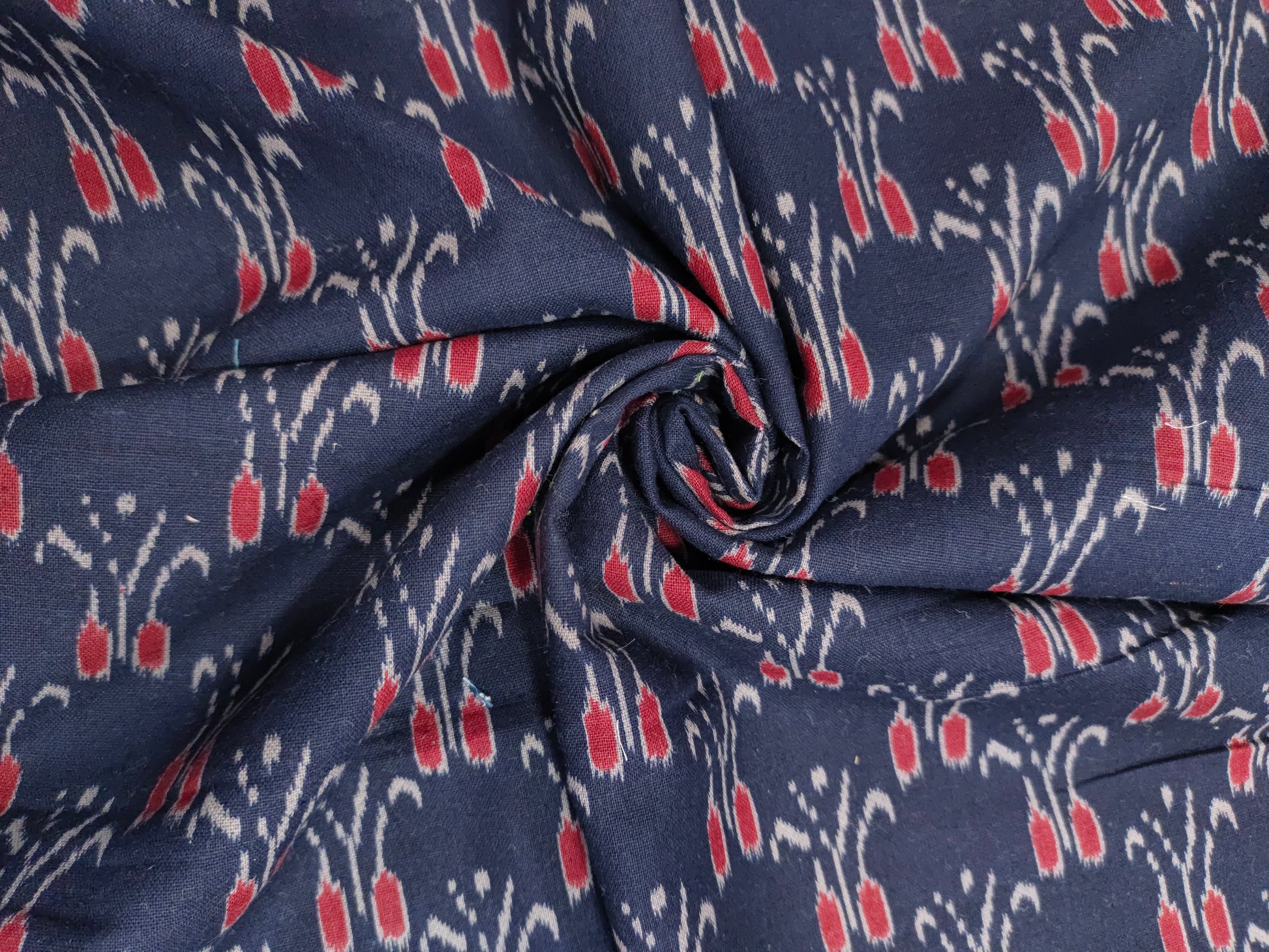 Navy blue cotton ikkat on with red and small border