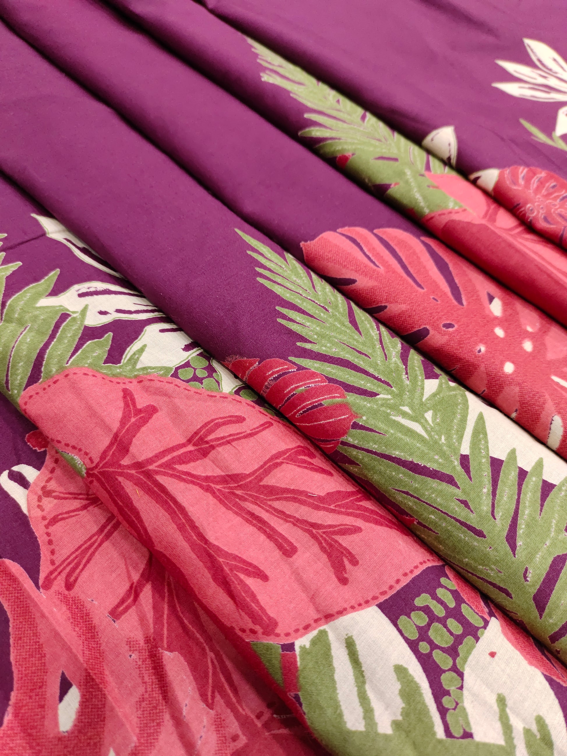 Jaipur cotton daman print on wine color with tomato and green