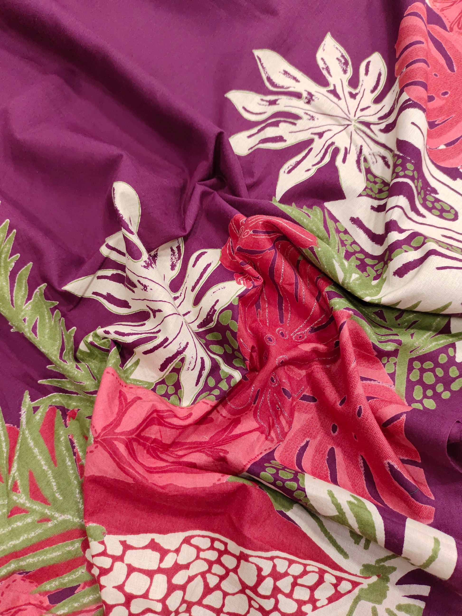 Jaipur cotton daman print on wine color with tomato and green