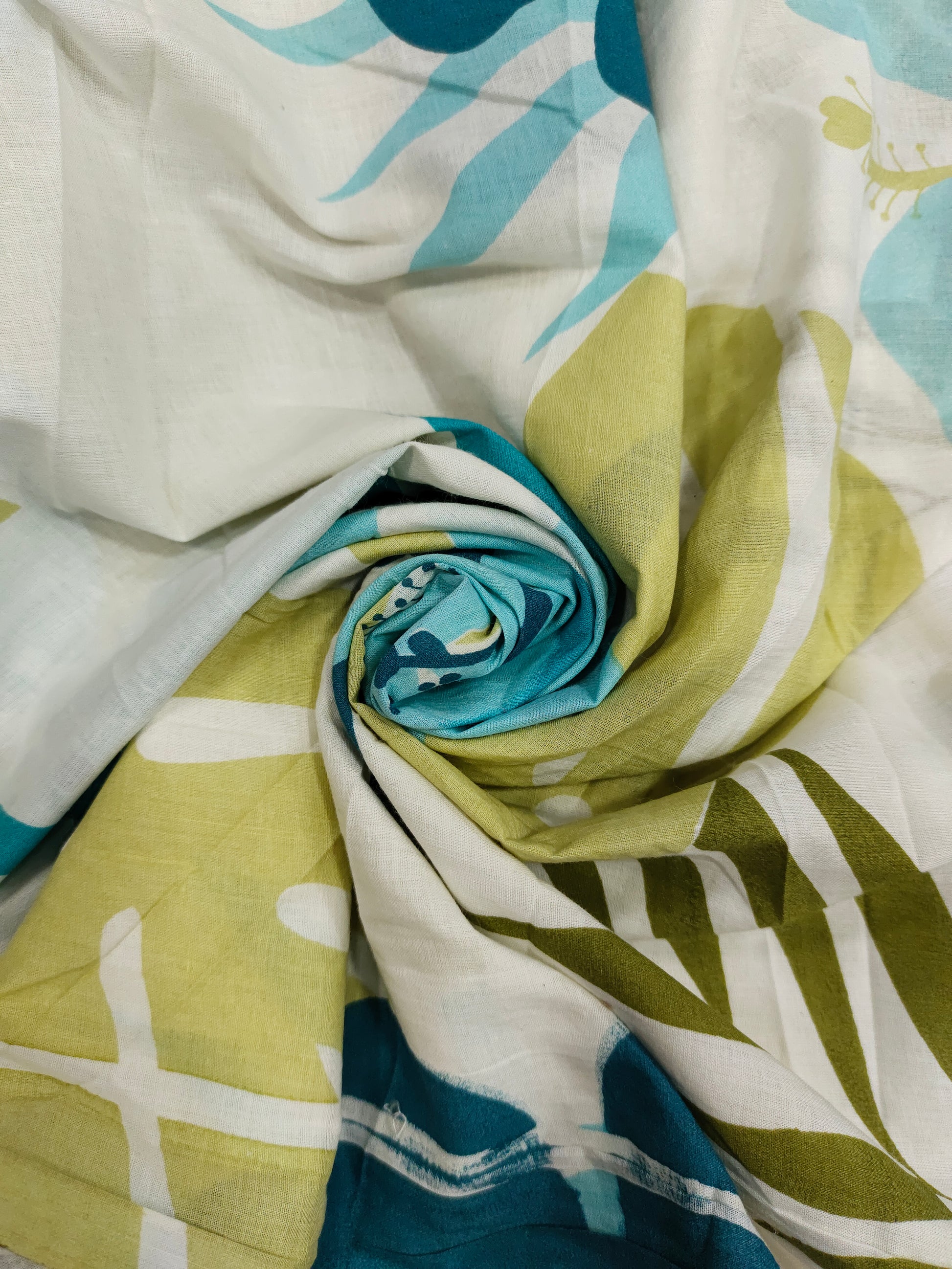 Jaipur cotton big floral print with blue green and beige