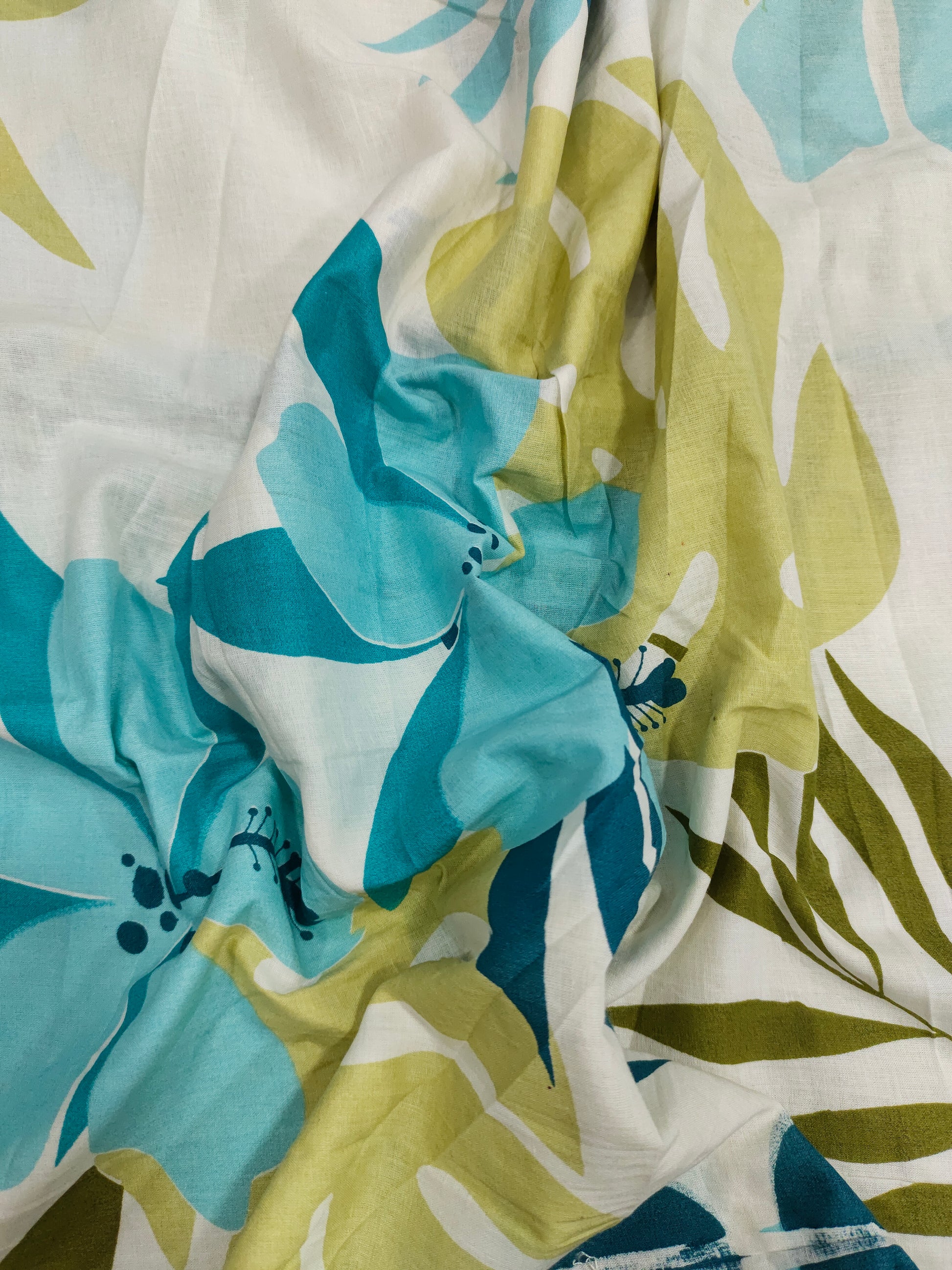 Jaipur cotton big floral print with blue green and beige