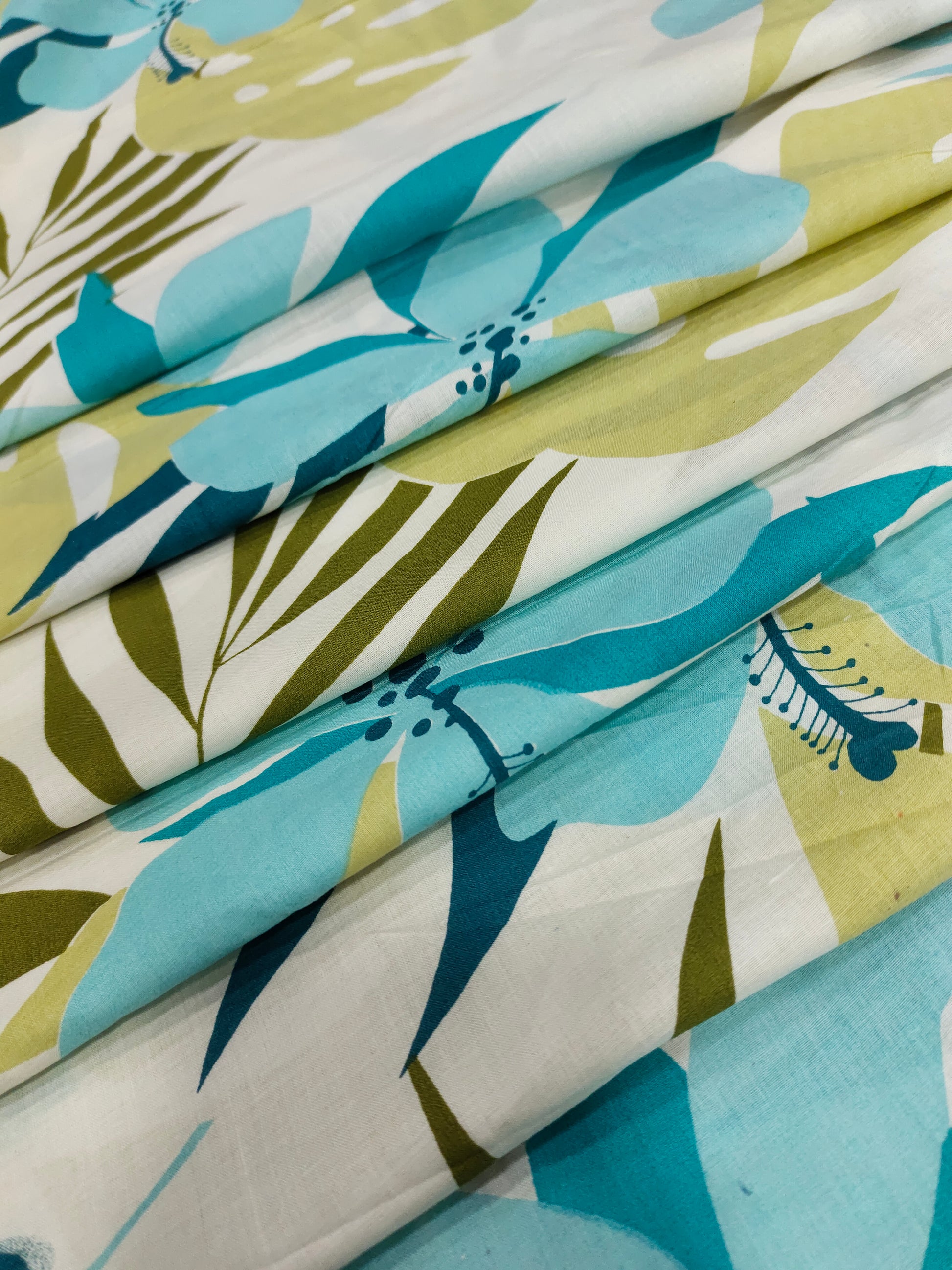 Jaipur cotton big floral print with blue green and beige