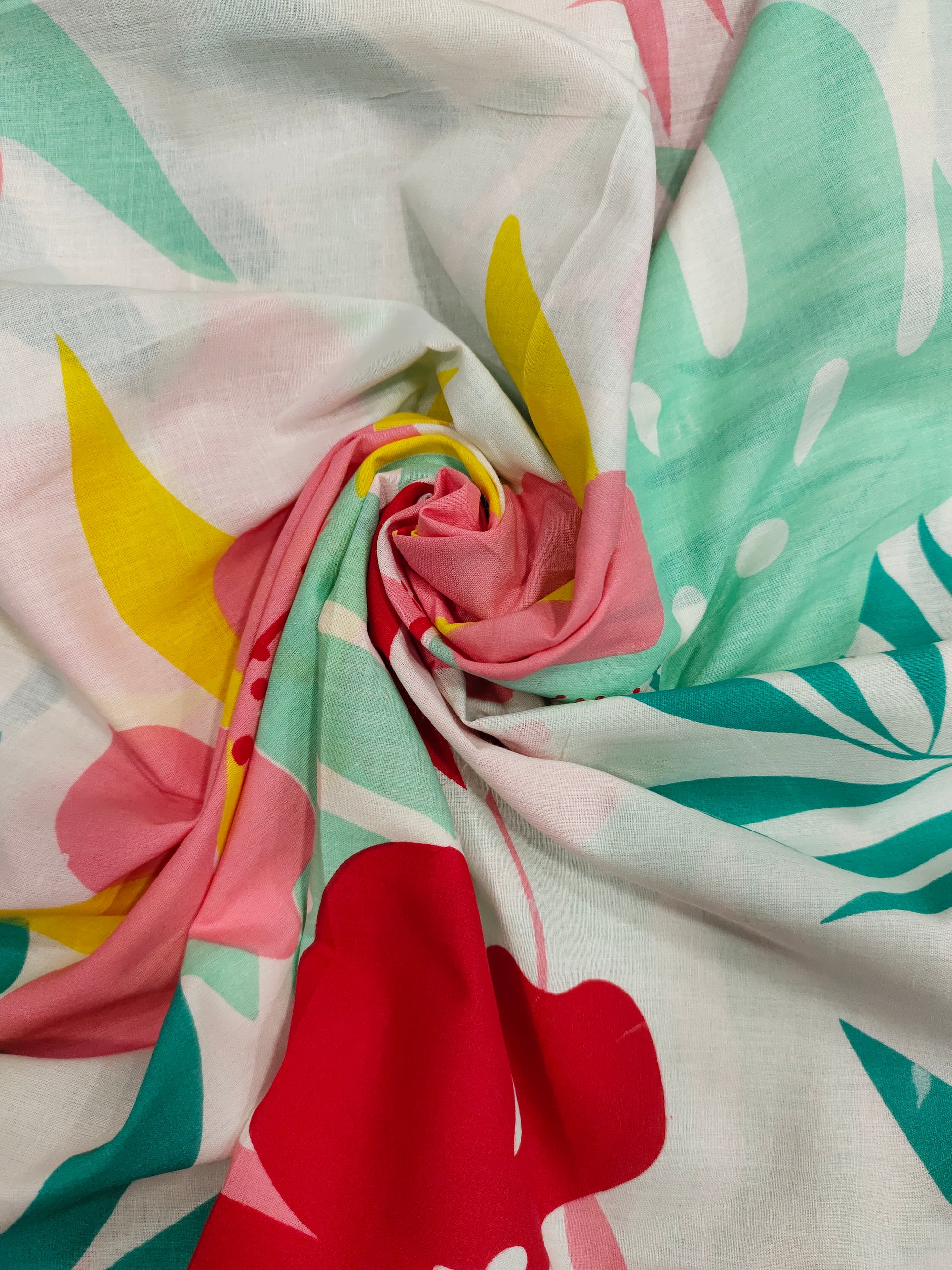 Jaipur cotton big floral print with pink green and yellow