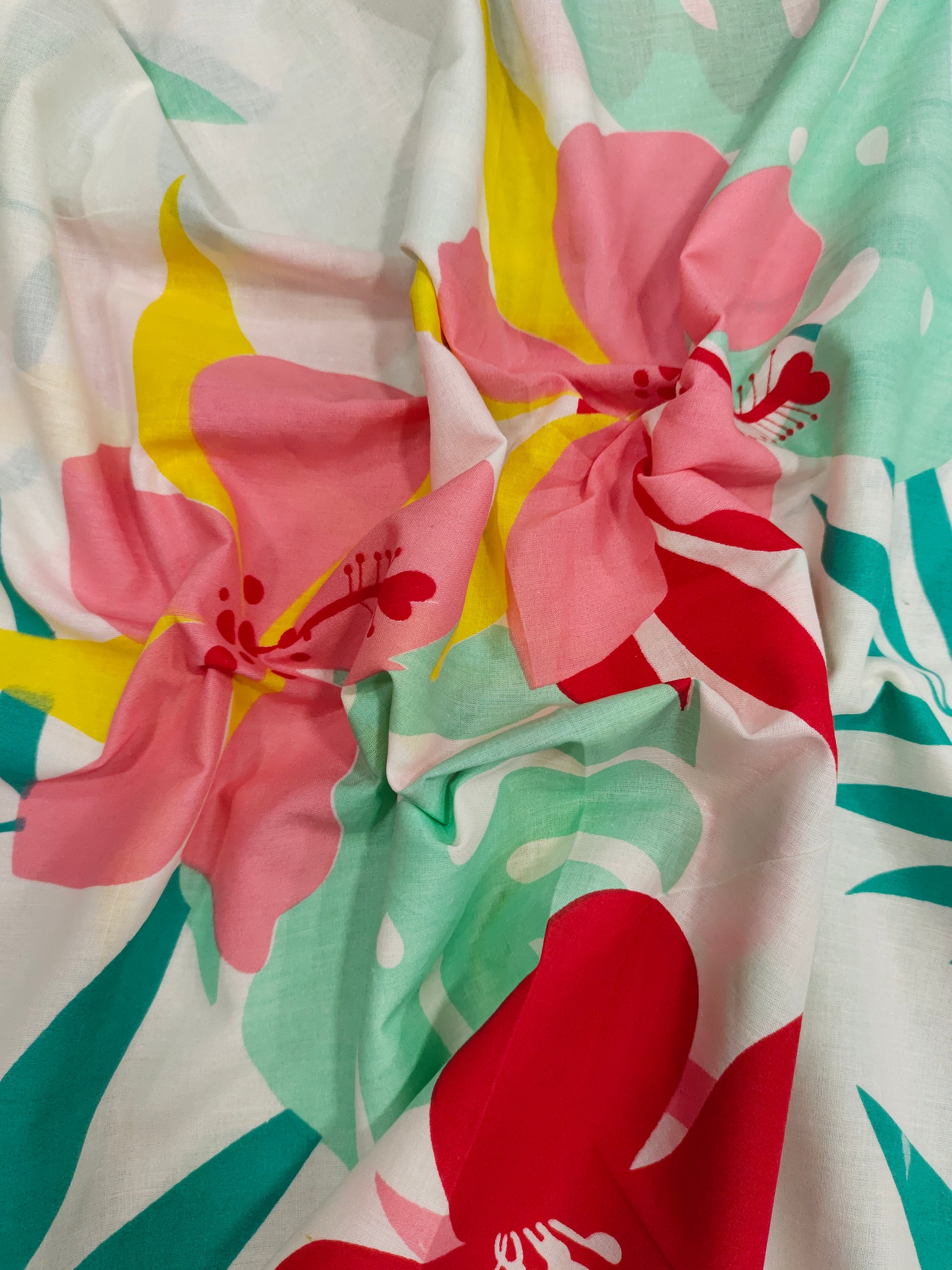 Jaipur cotton big floral print with pink green and yellow