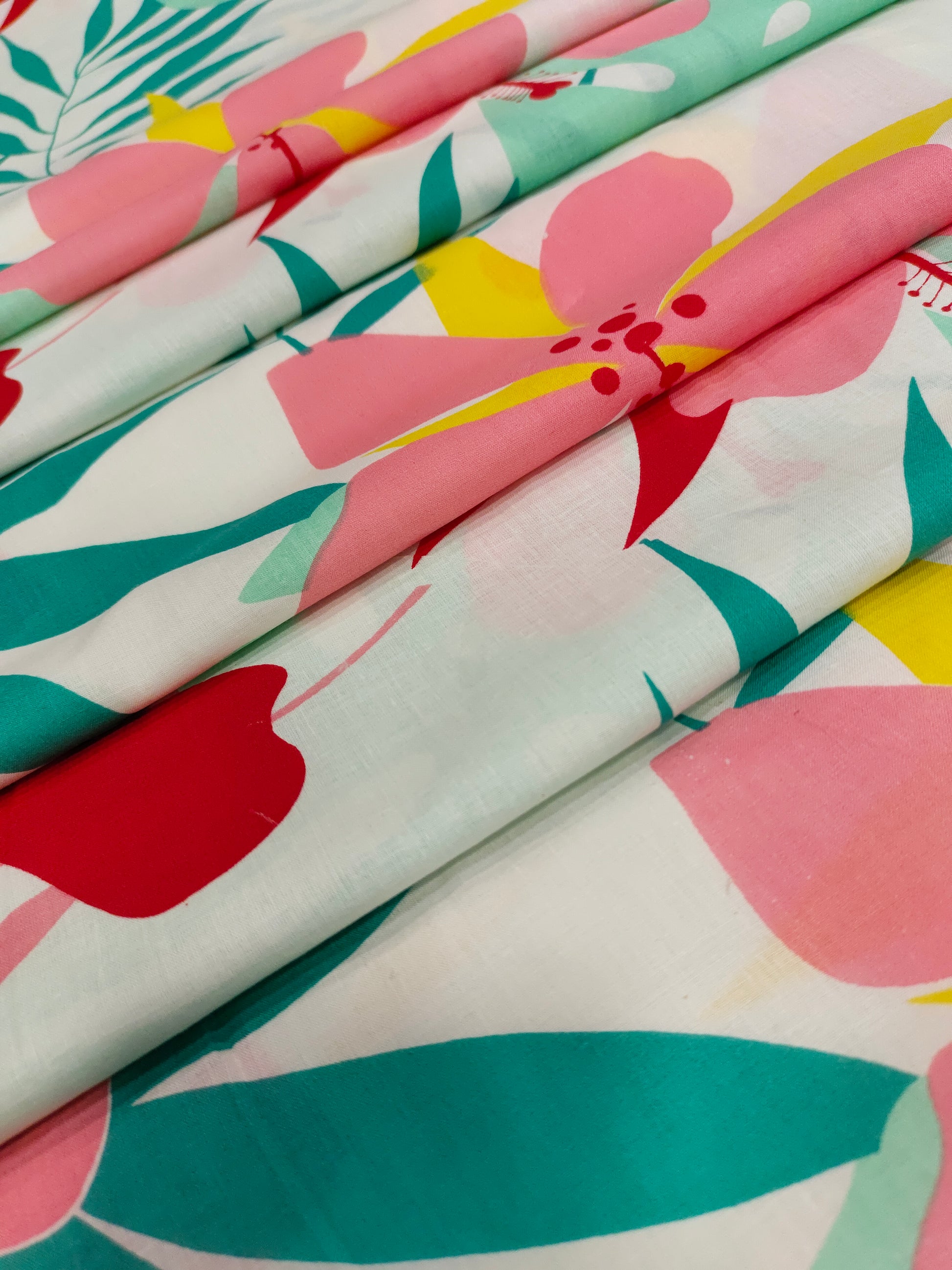 Jaipur cotton big floral print with pink green and yellow