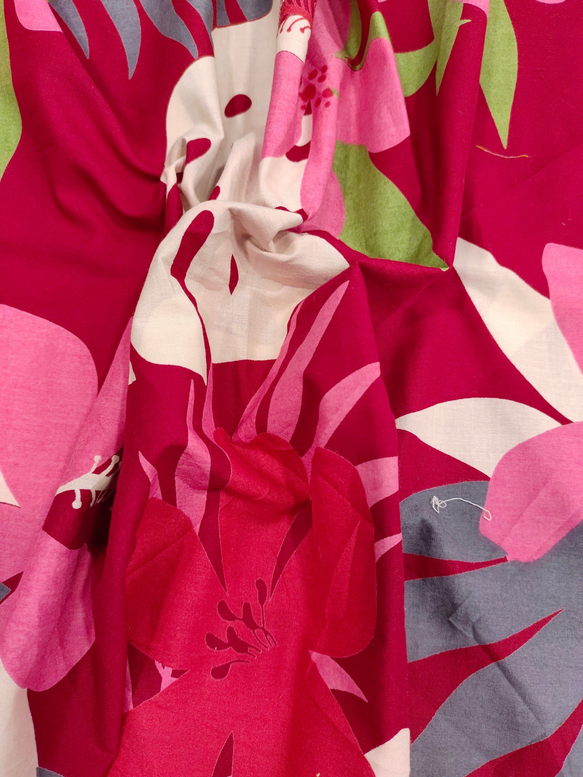 Jaipur cotton big floral print with Grey pink and green on maroon fabric