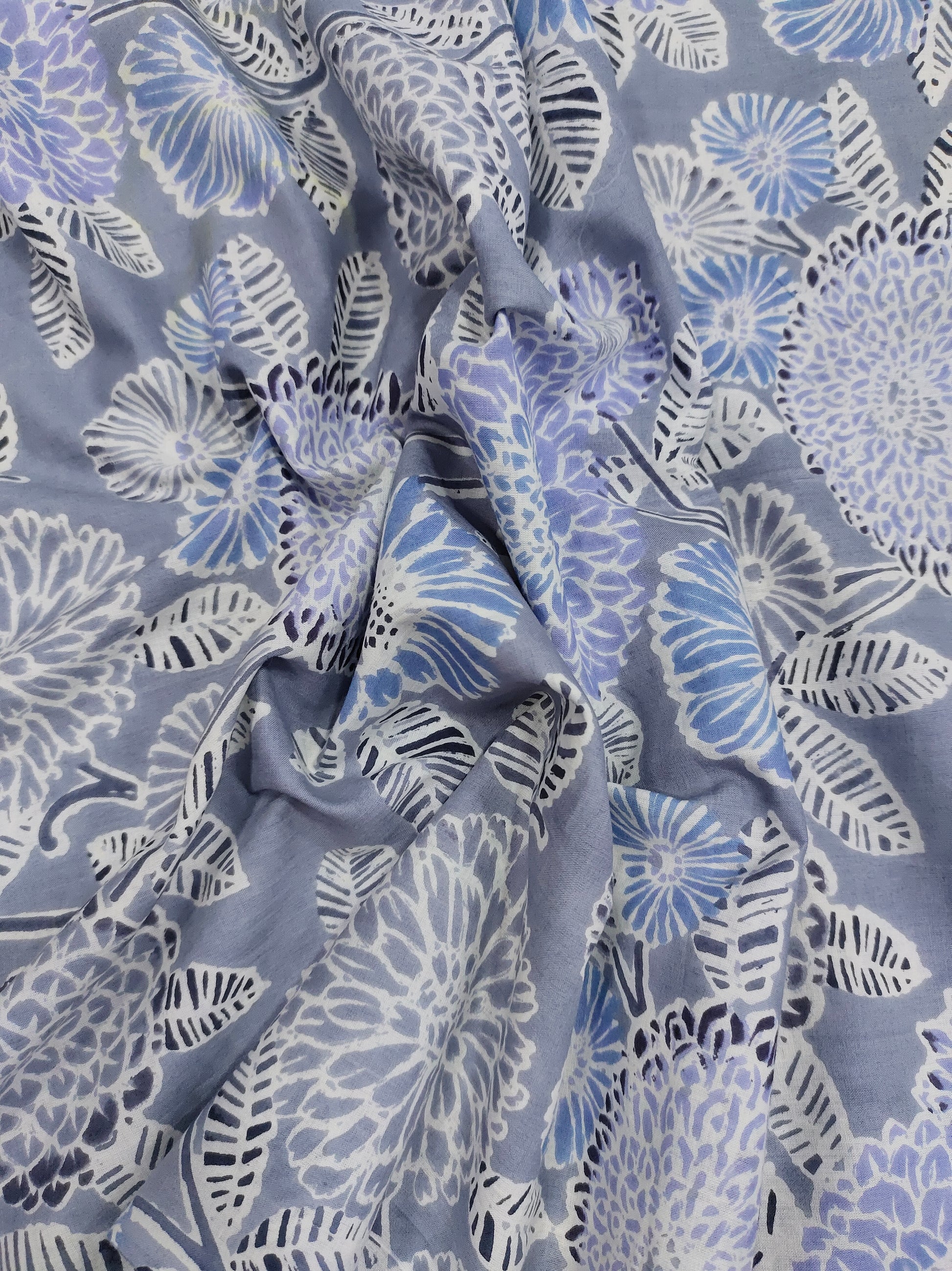 Cotton screen print on grey with white