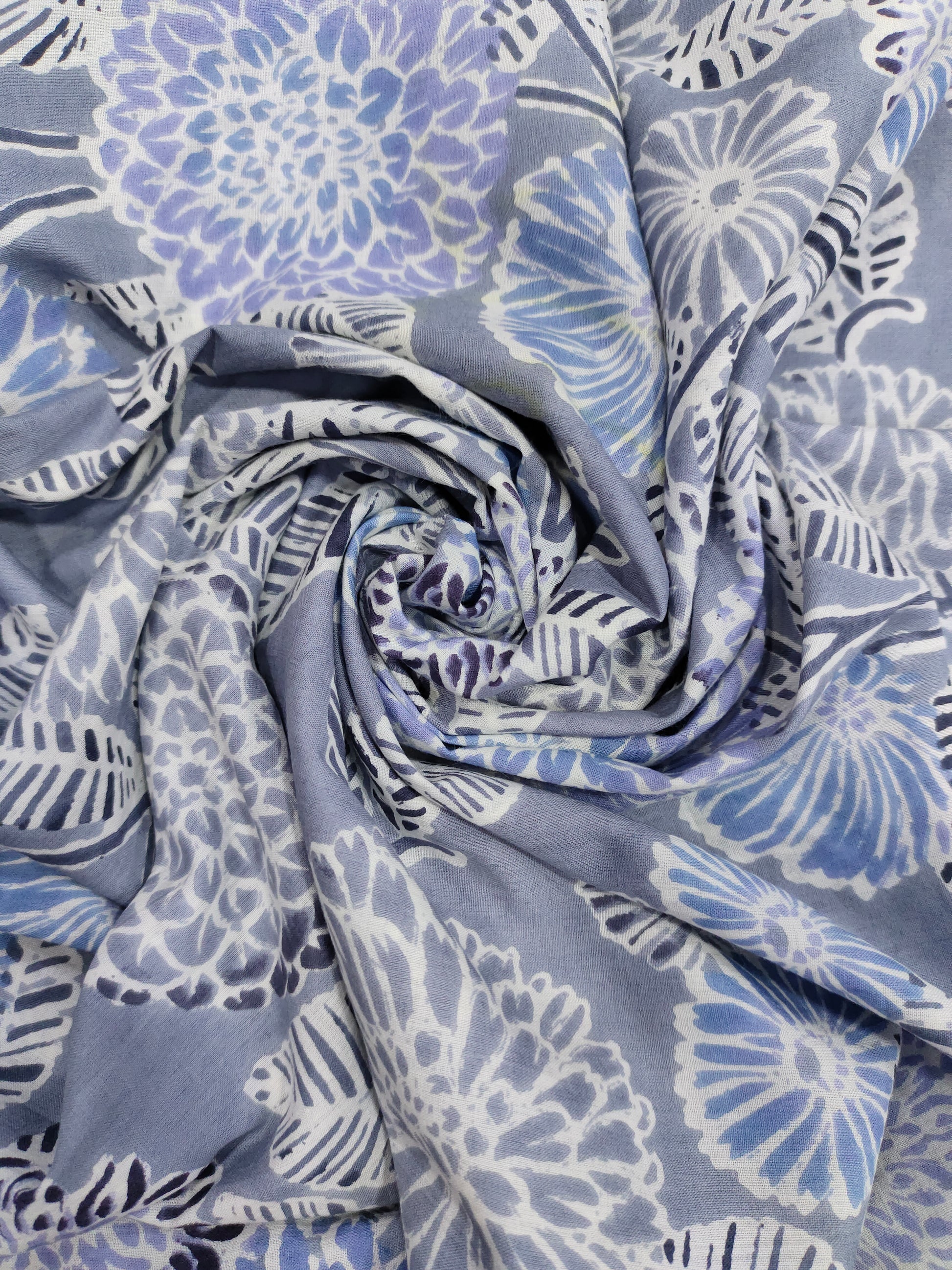 Cotton screen print on grey with white