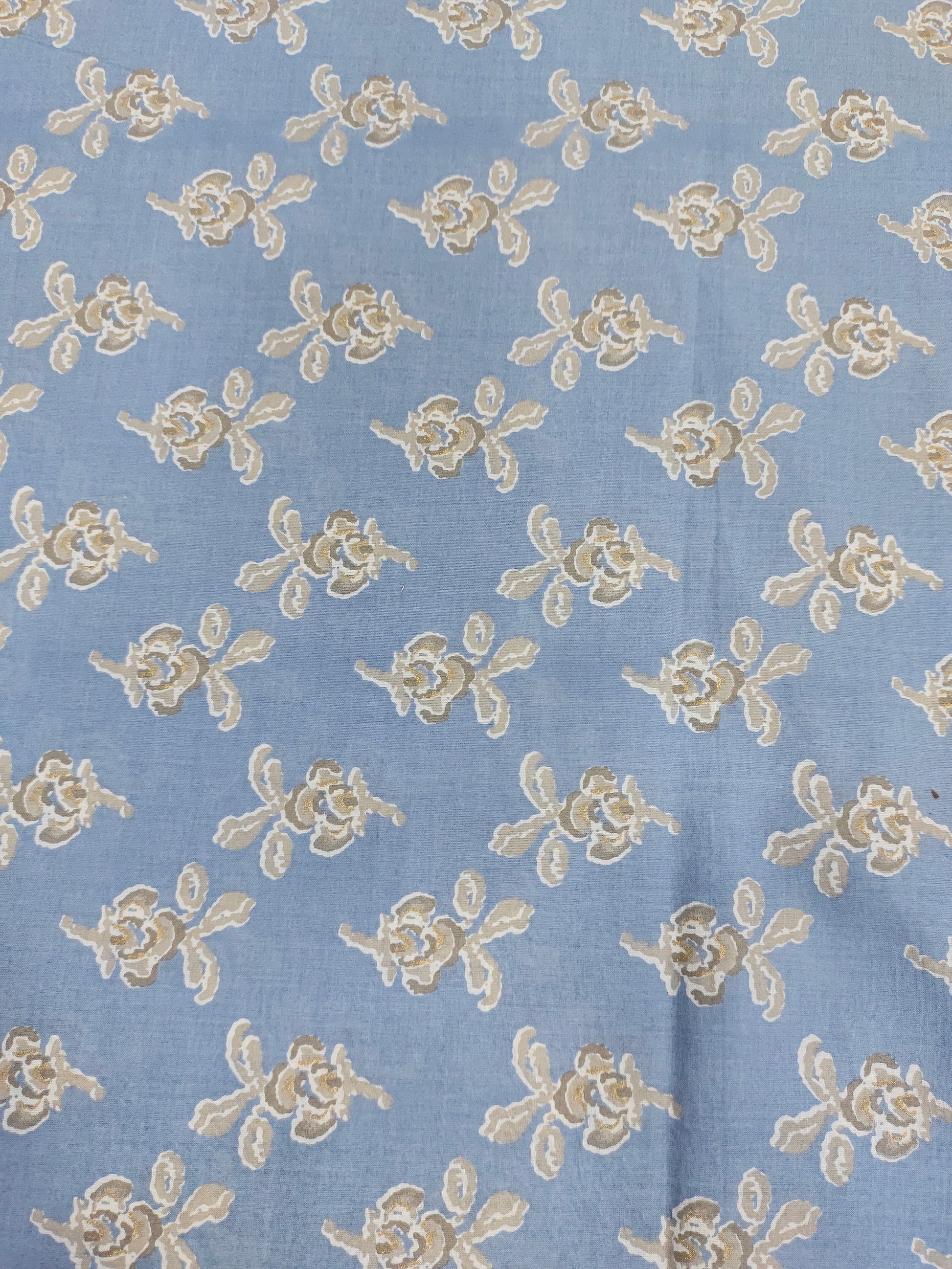 Cotton screen print fabric with white and beige