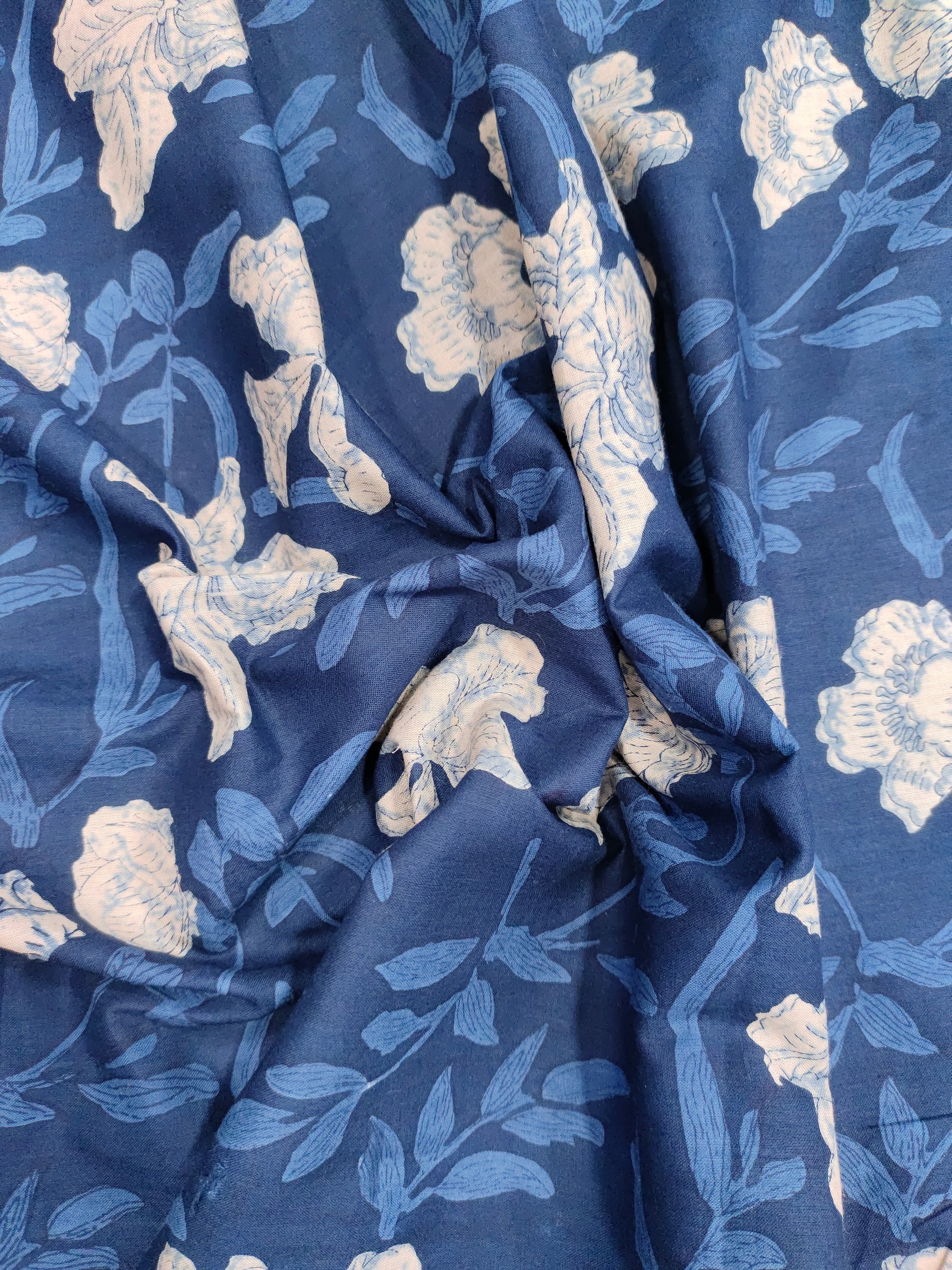 Cotton screen print indigo color fabric