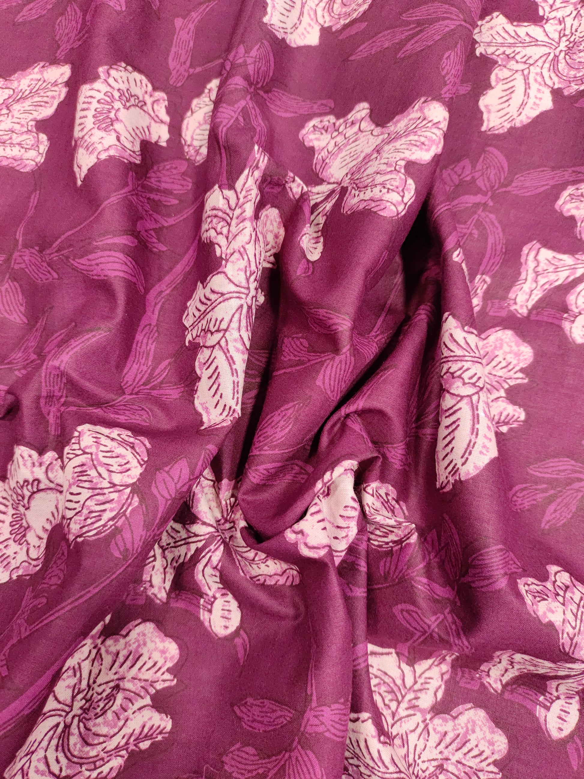 Cotton screen print fabric wine color