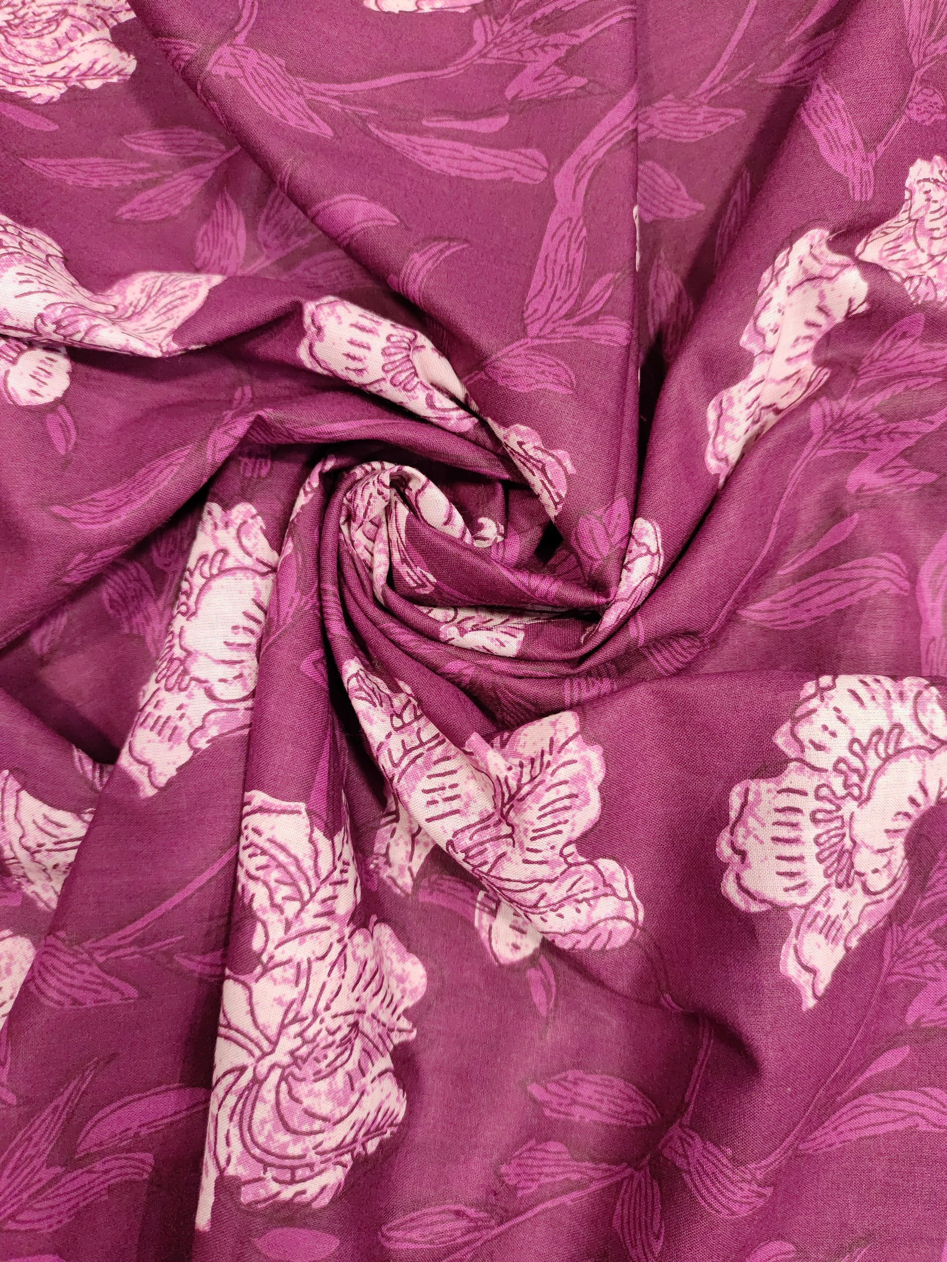 Cotton screen print fabric wine color