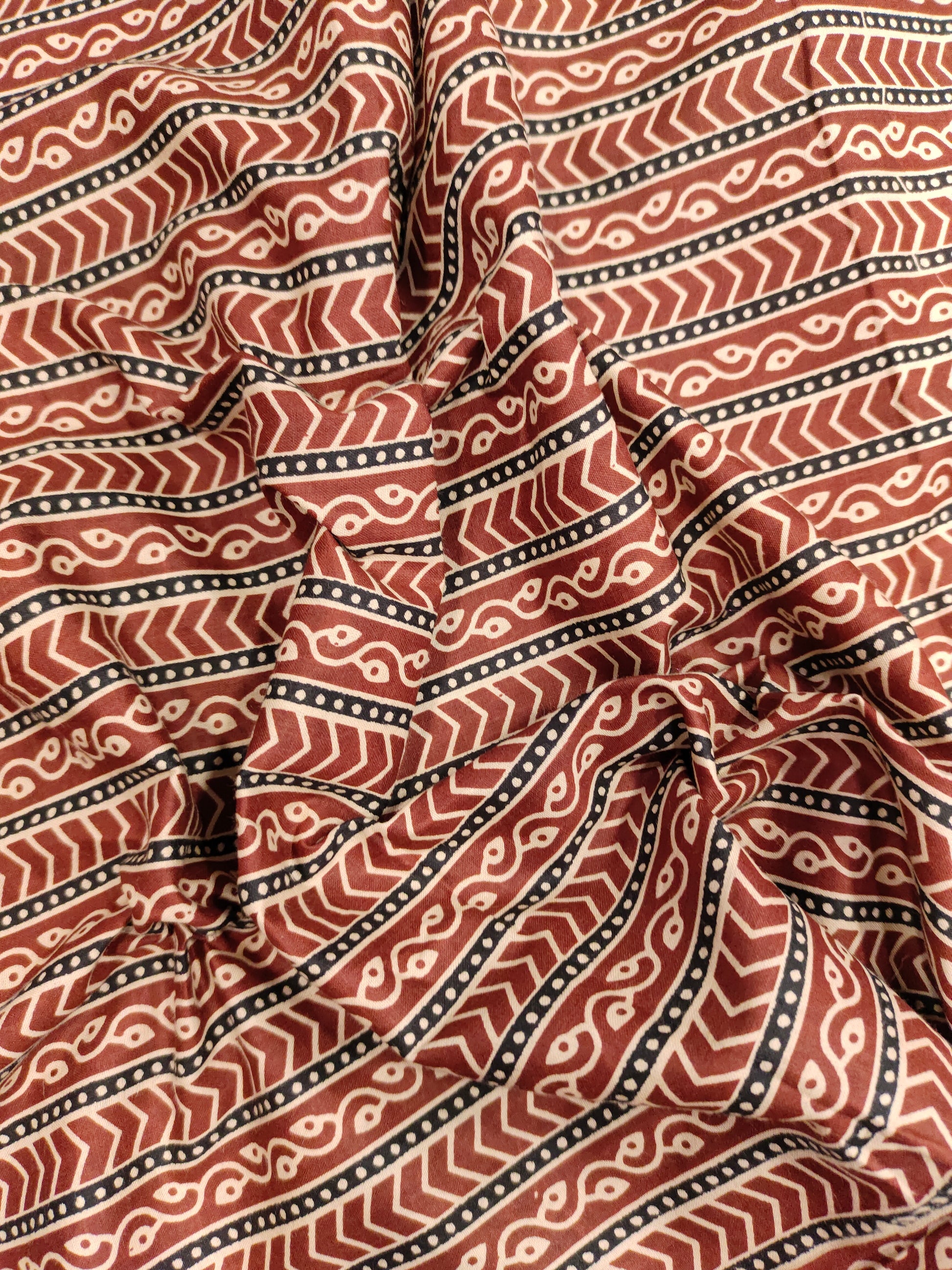 Cotton screen print fabric maroon stripes