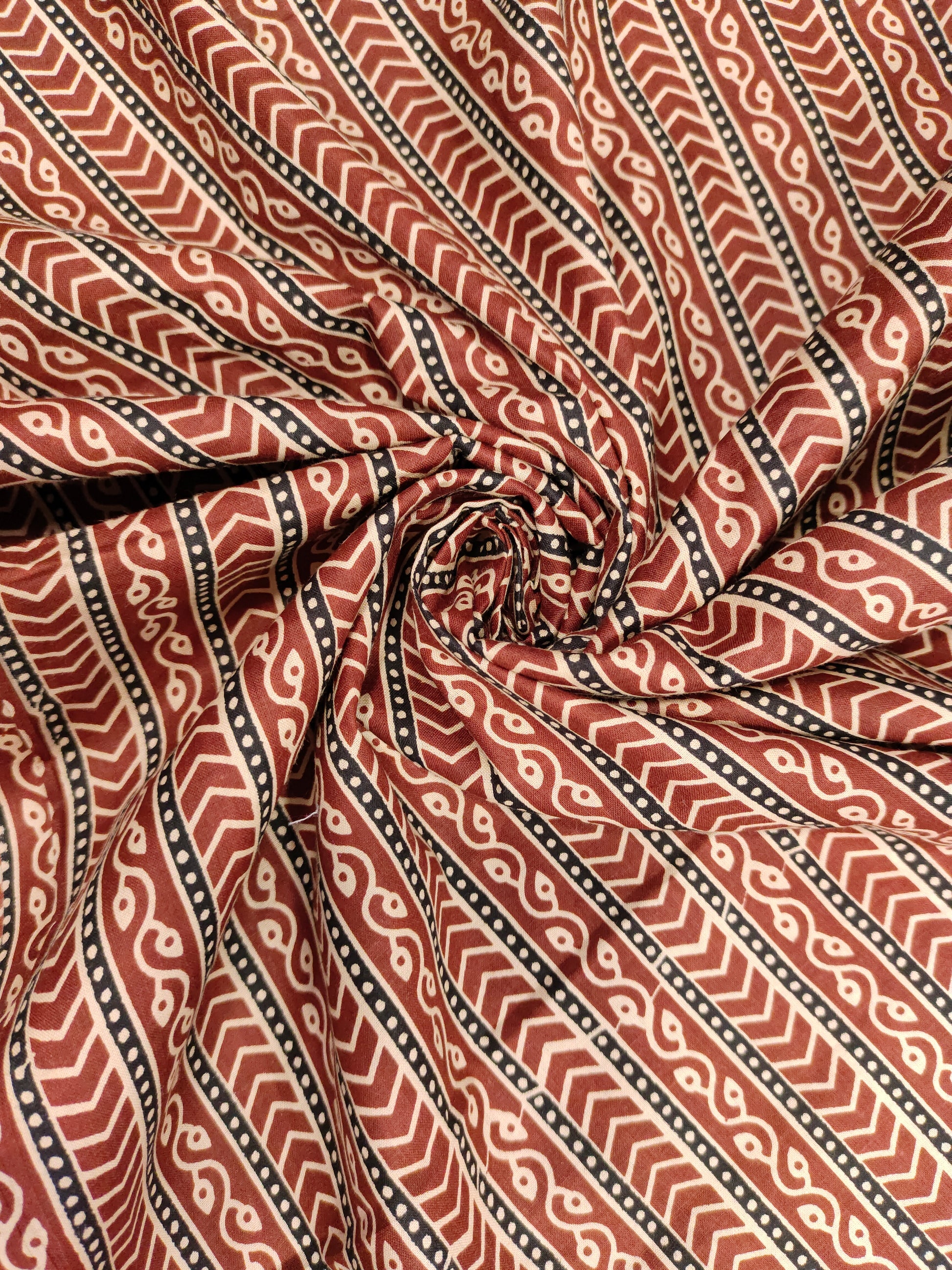 Cotton screen print fabric maroon stripes