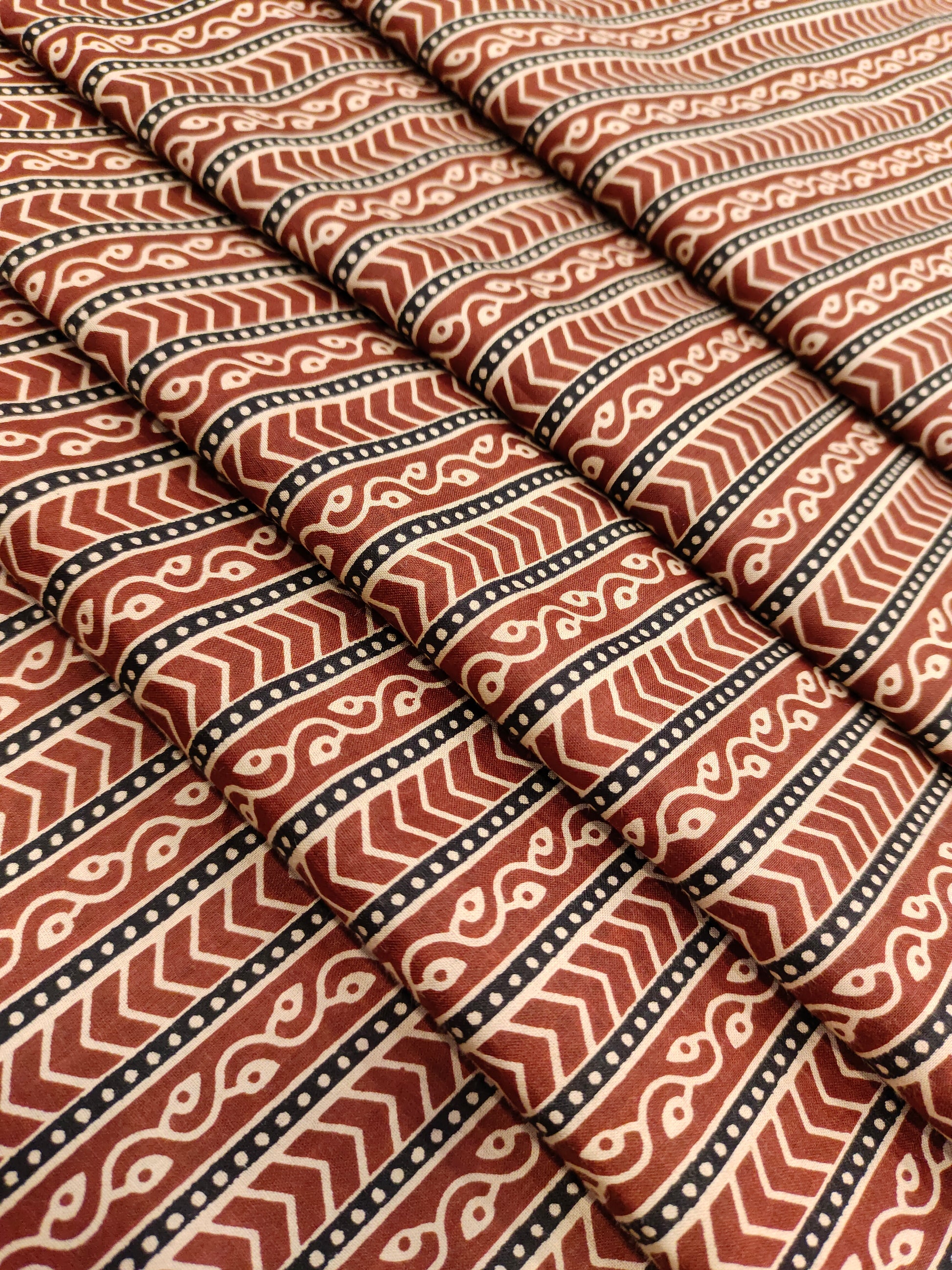 Cotton screen print fabric maroon stripes