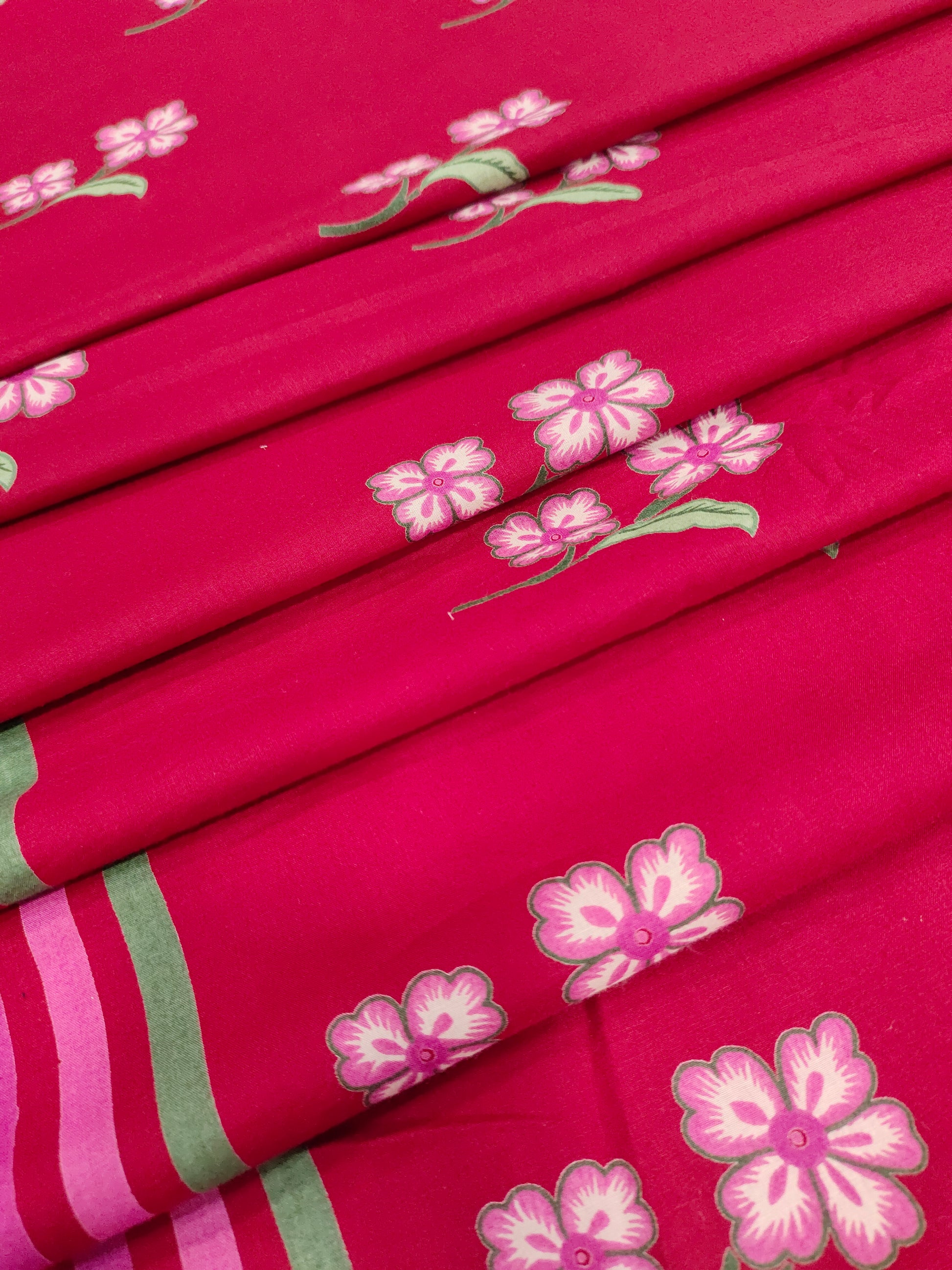 Cotton daman screen print red fabric