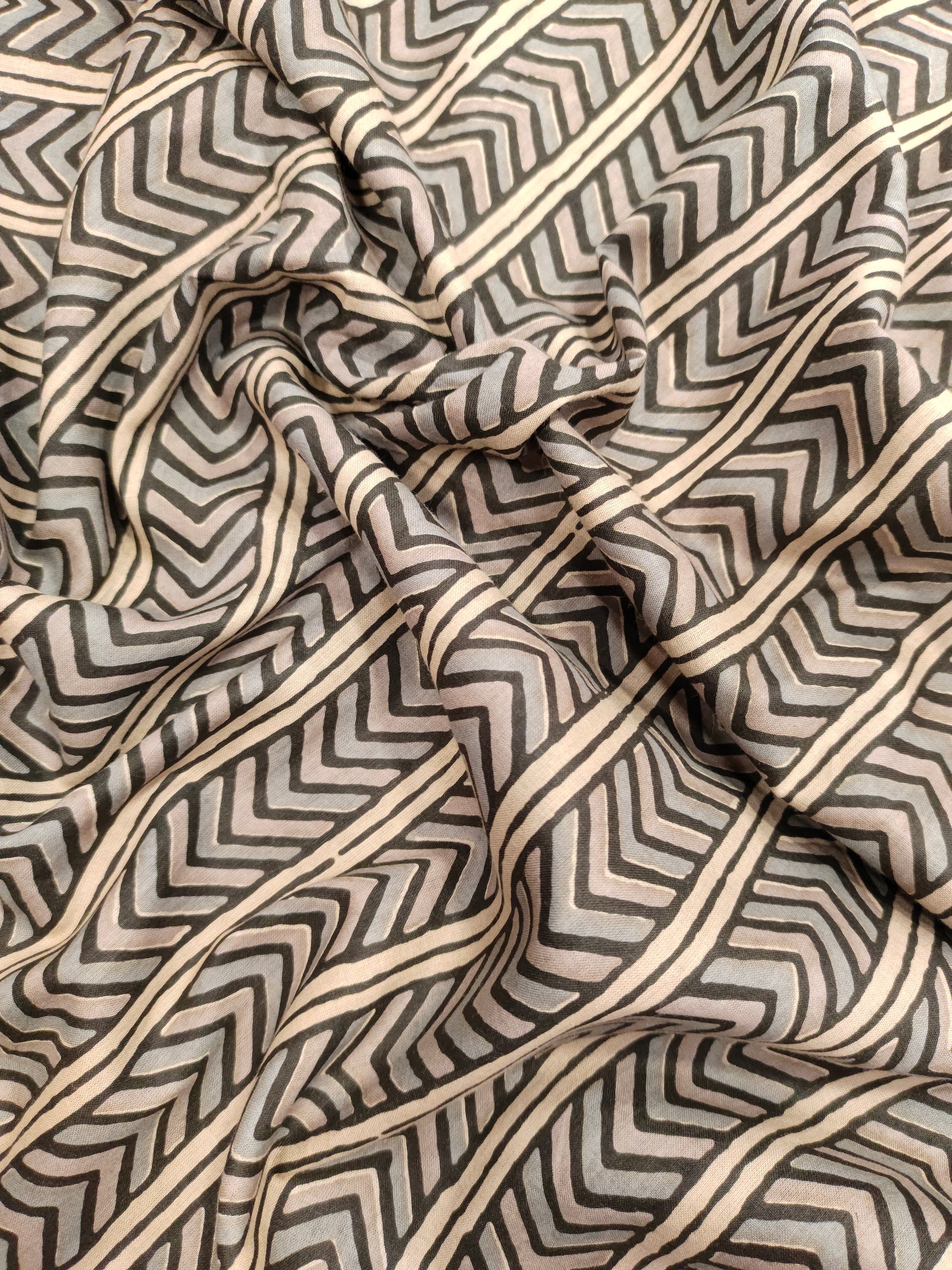 Cotton stripes screen print fabric with beige and black