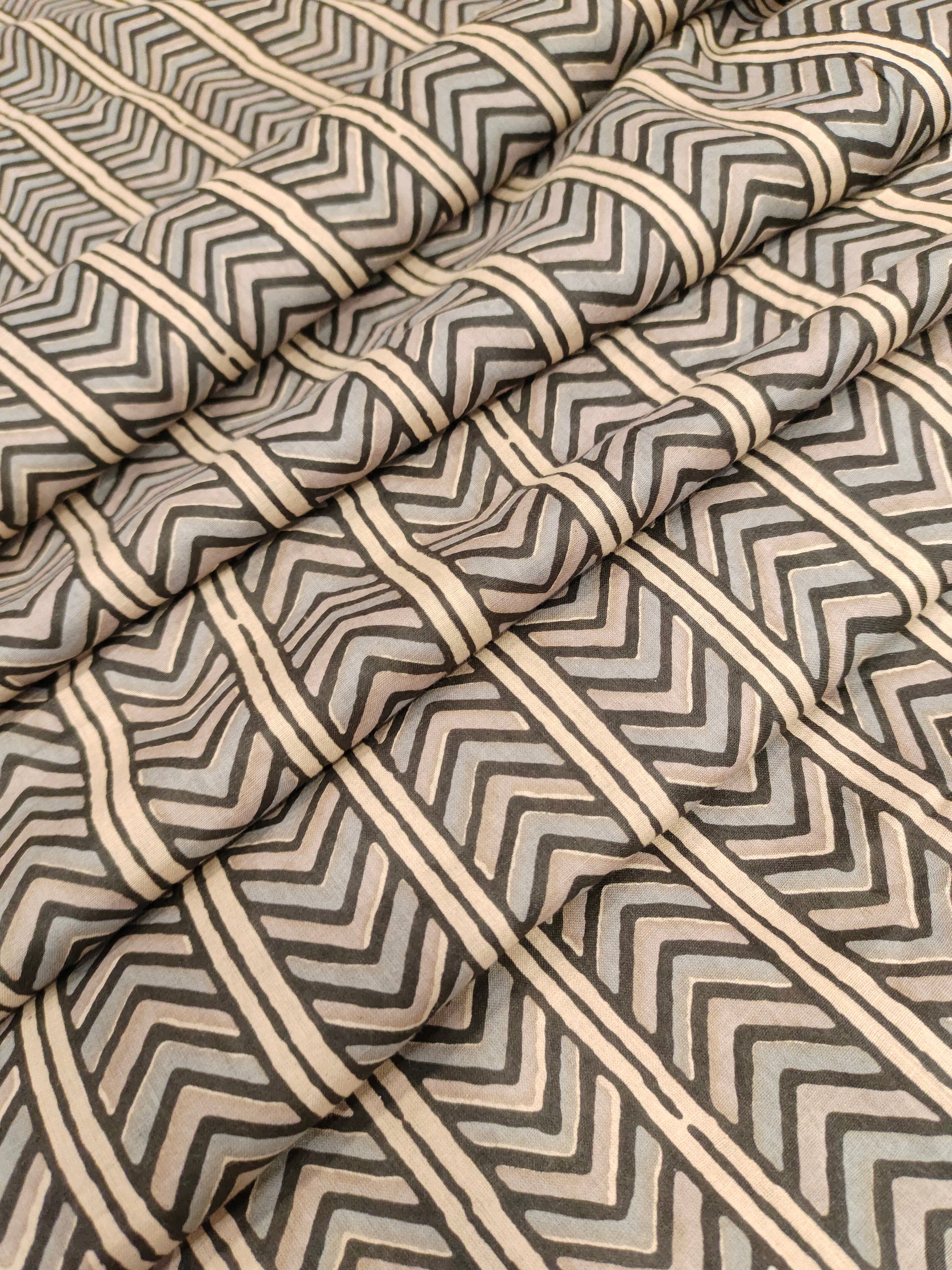 Cotton stripes screen print fabric with beige and black