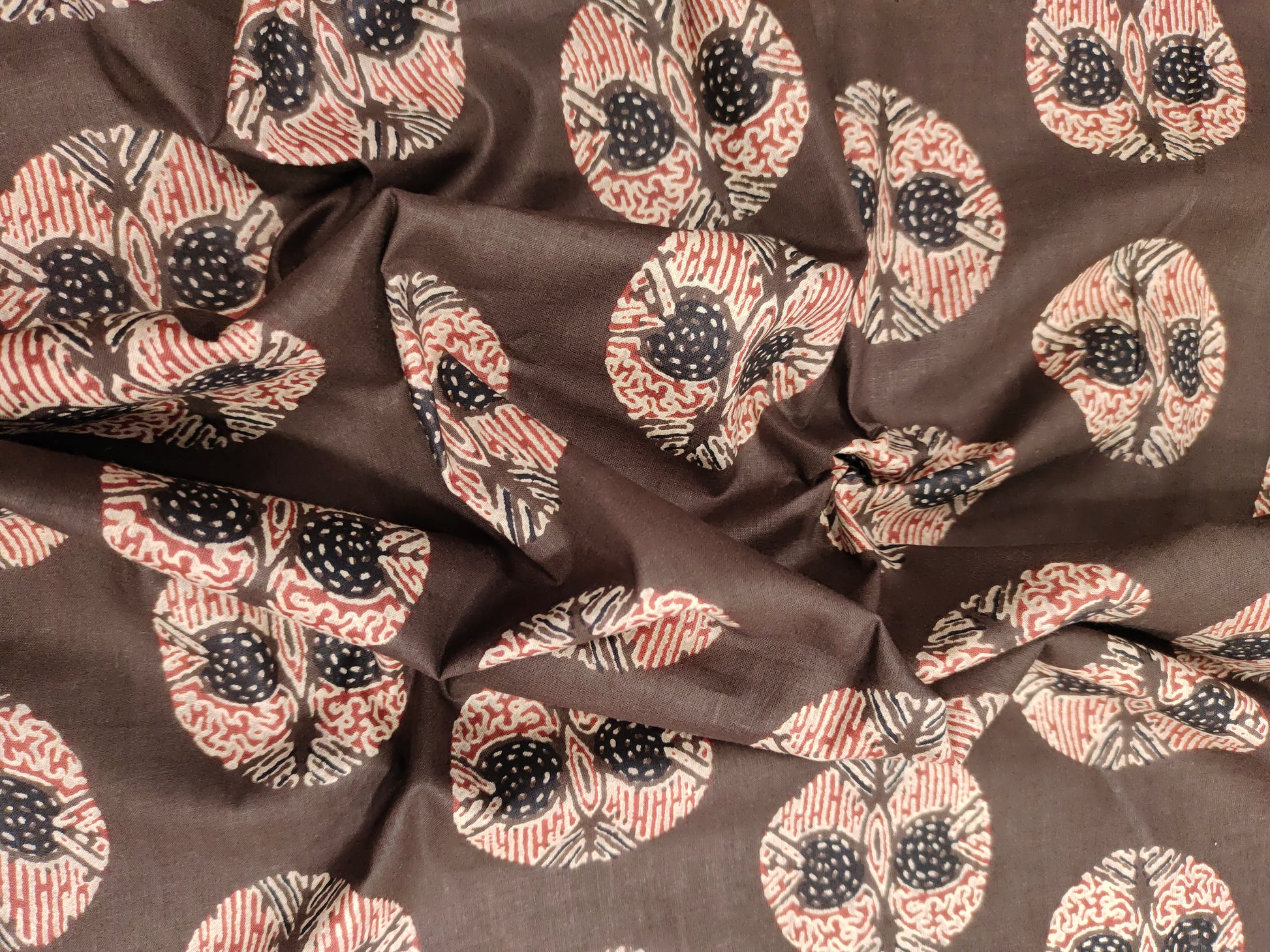 Brown cotton screen print fabric