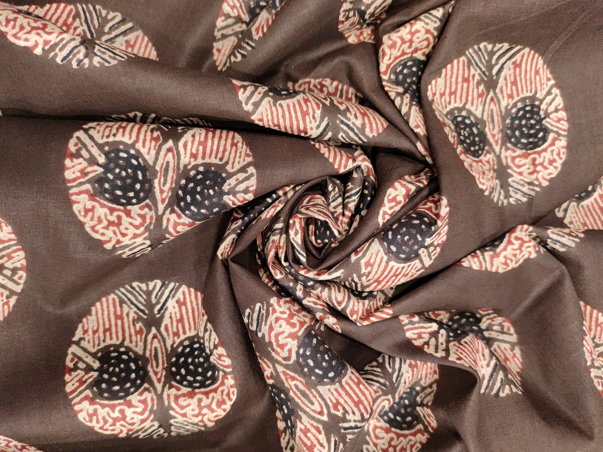 Brown cotton screen print fabric