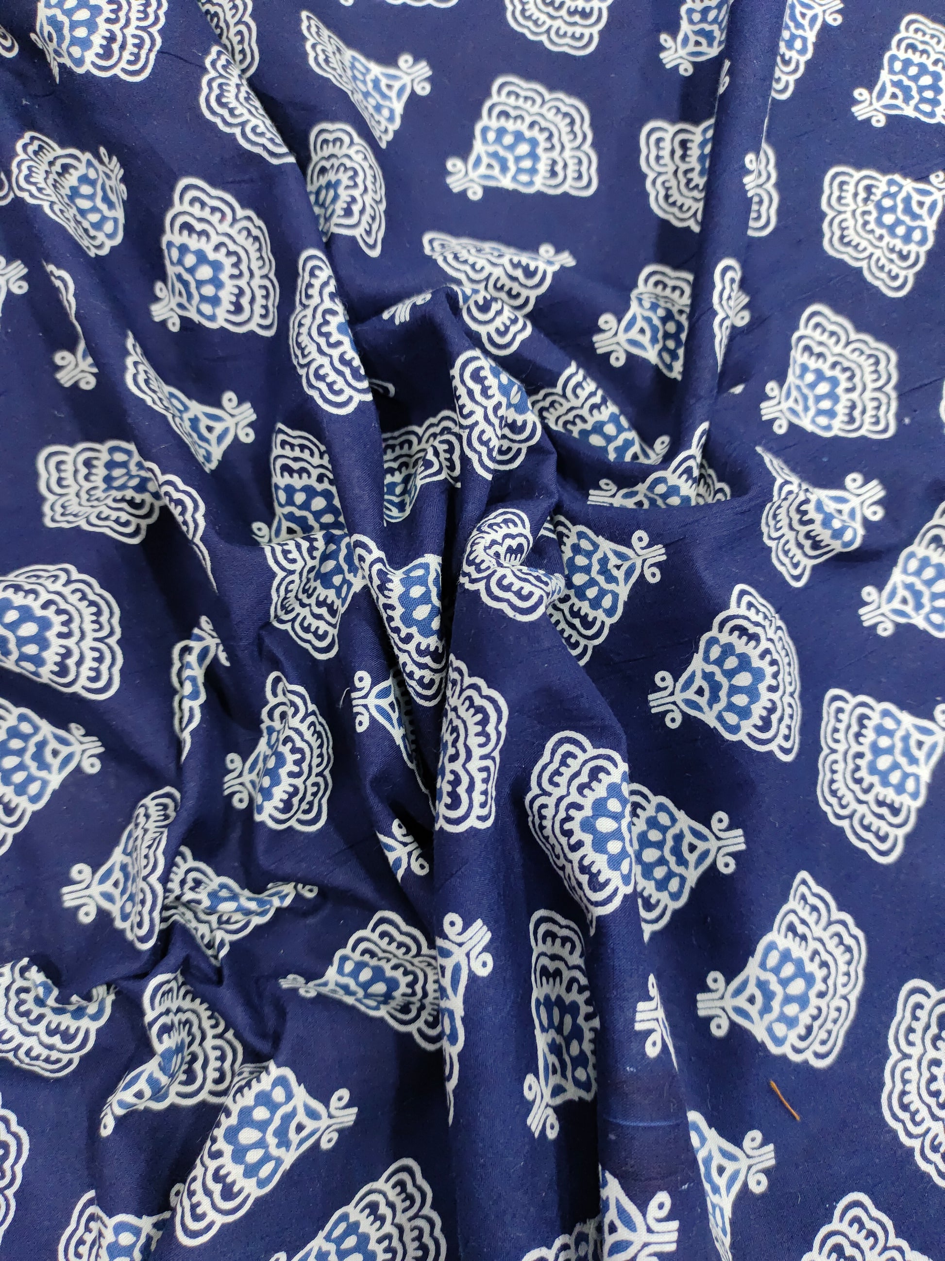 Indigo color cotton screen print fabric