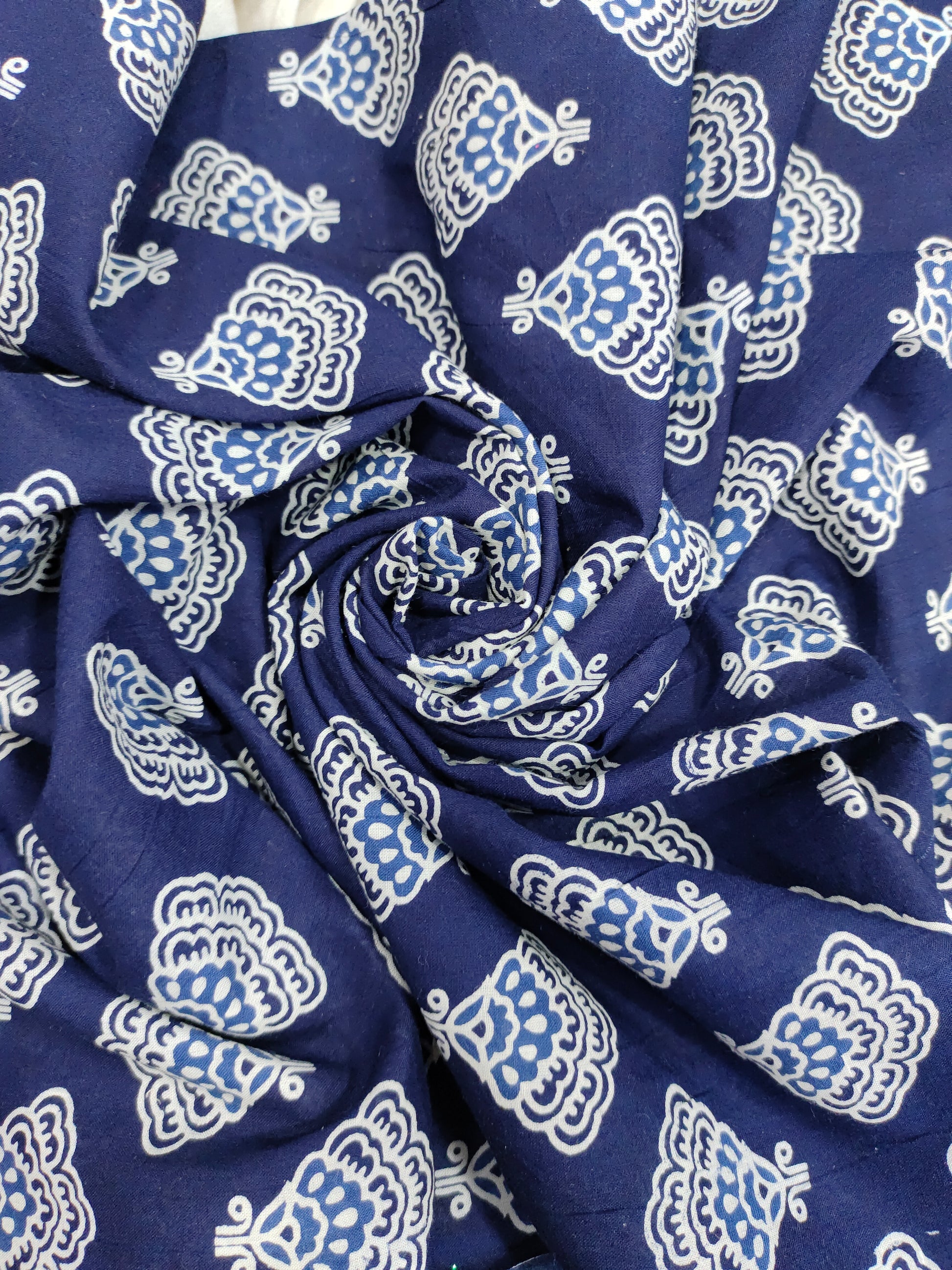 Indigo color cotton screen print fabric