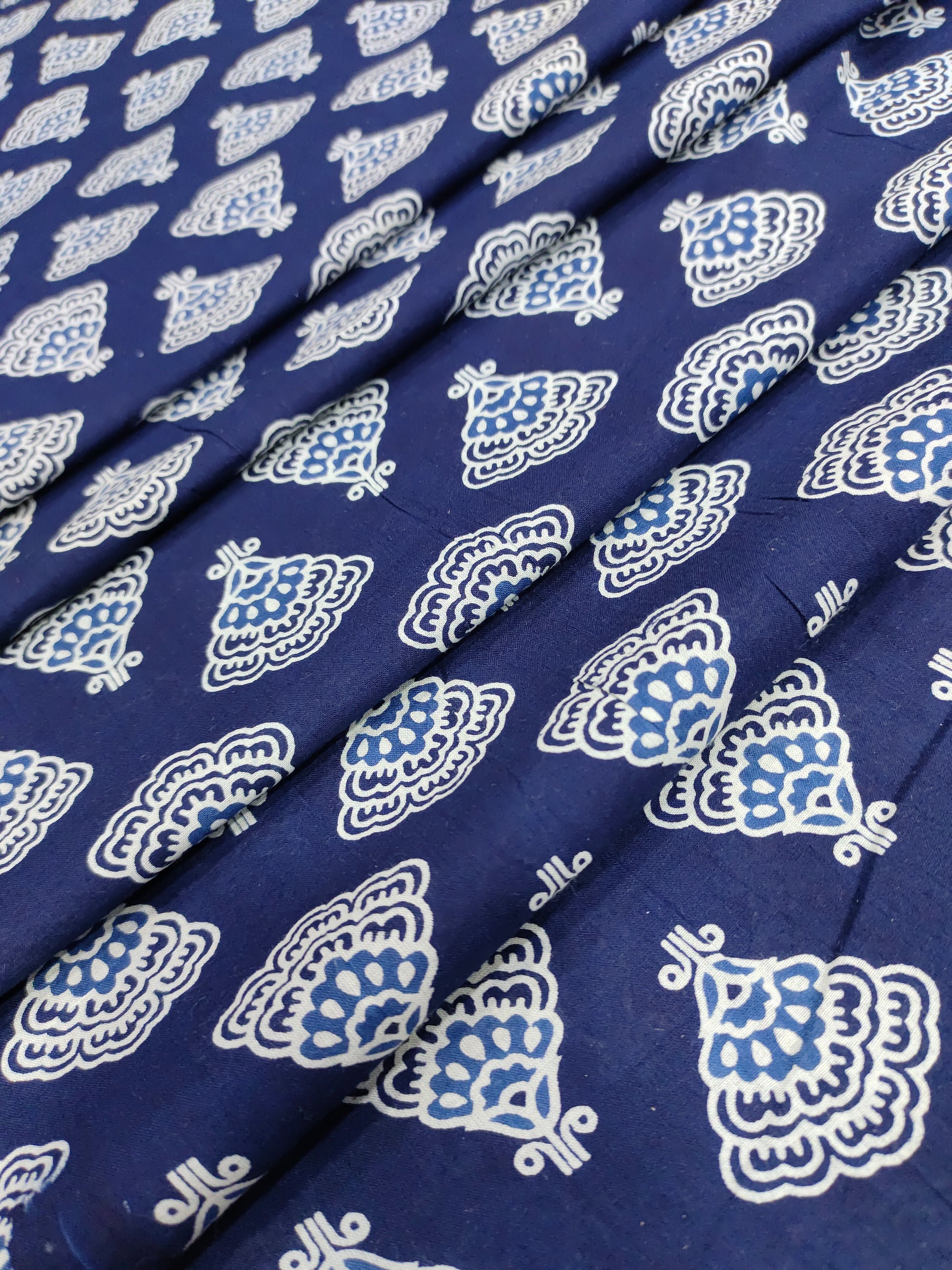 Indigo color cotton screen print fabric
